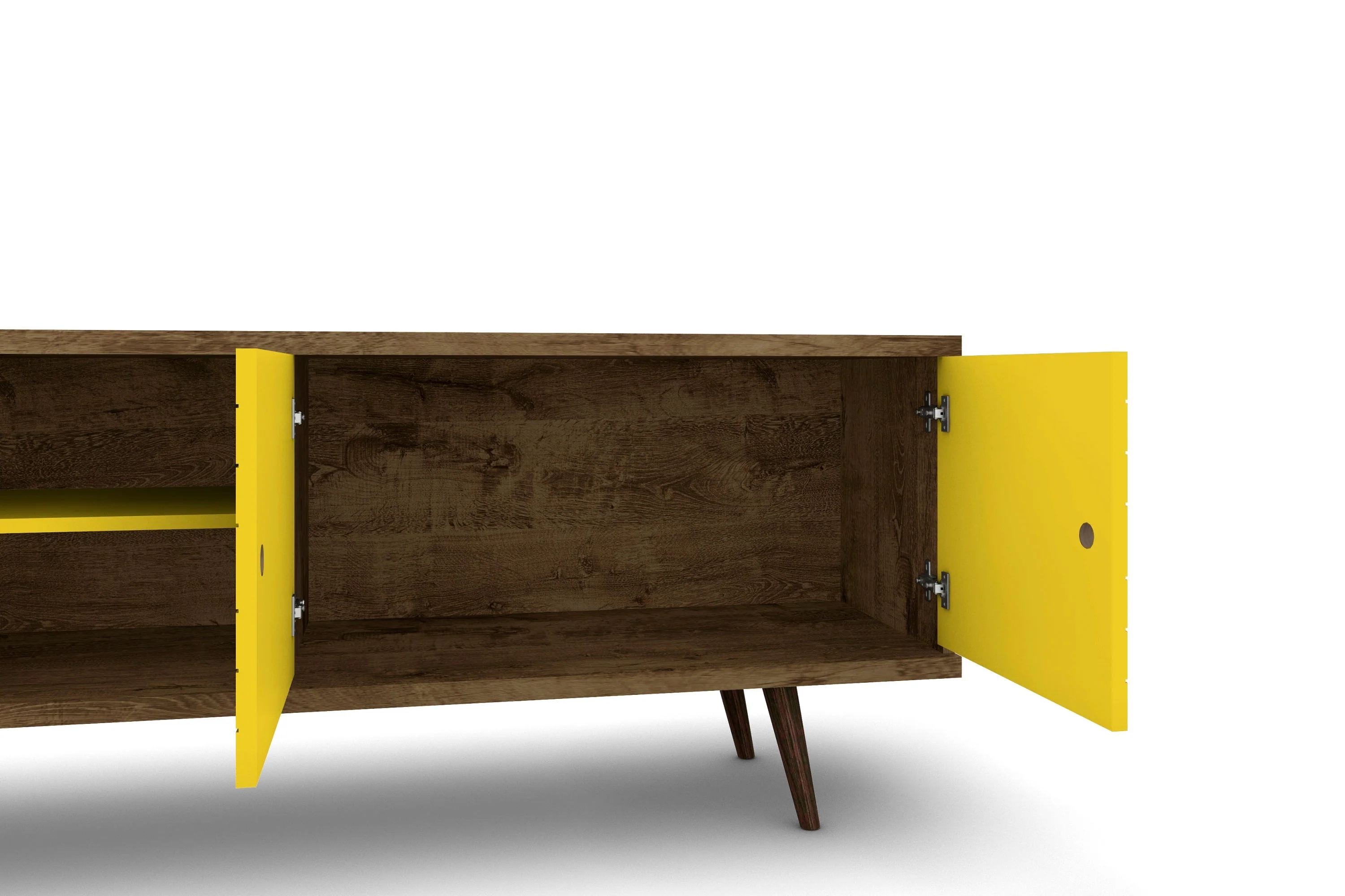 Liberty 62.99" Mid-Century Modern TV Stand in Rustic Brown and Yellow - Image 4