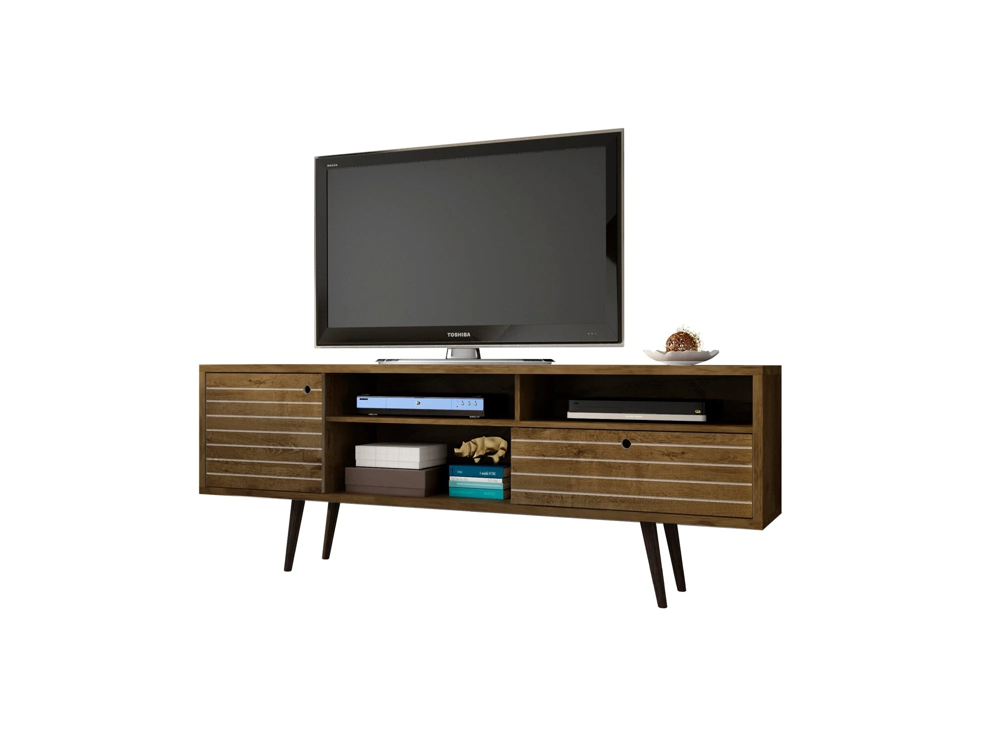 Liberty 70.86" Mid-Century Modern TV Stand in Rustic Brown