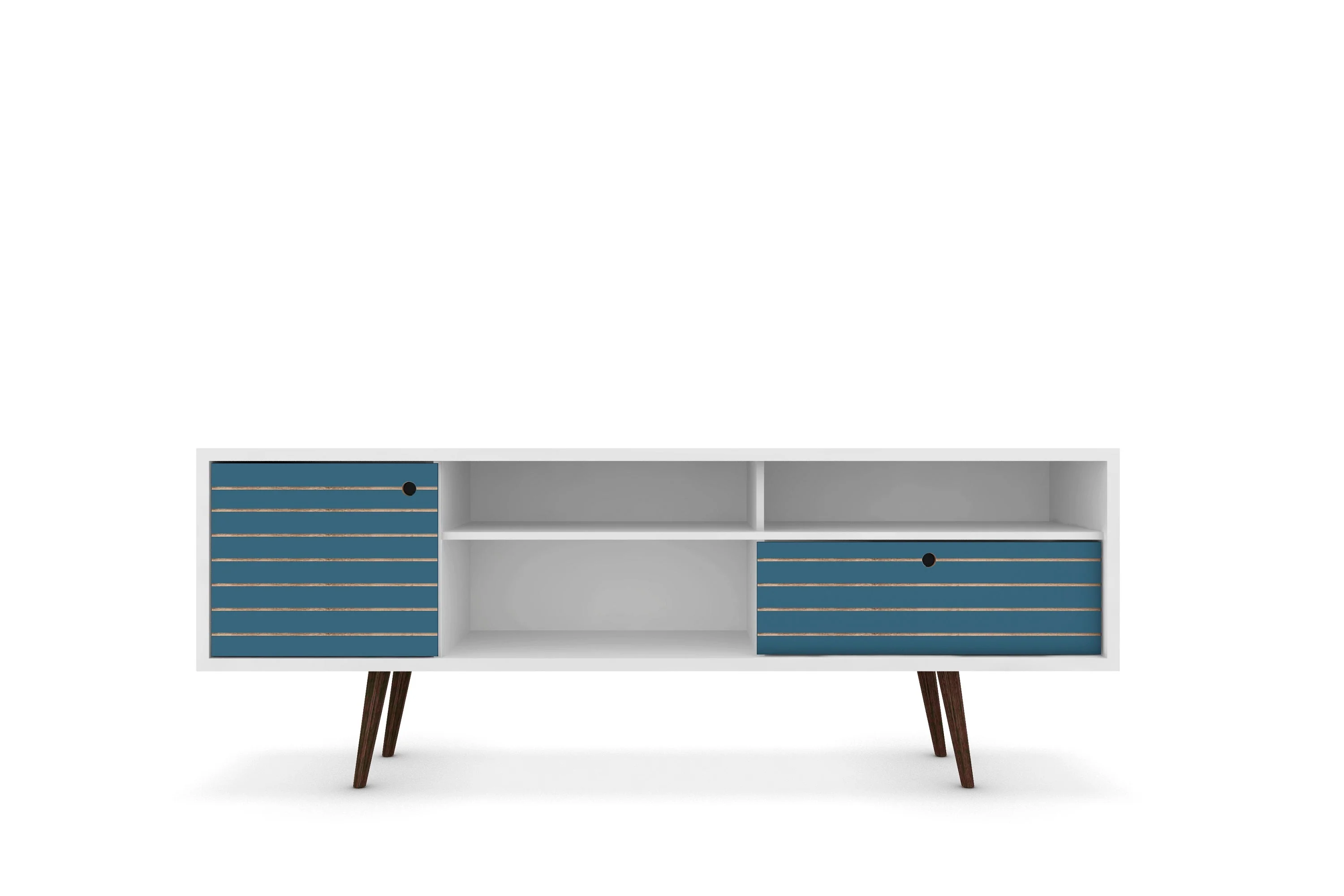 Liberty 70.86" Mid-Century Modern TV Stand in White and Aqua Blue - Image 8