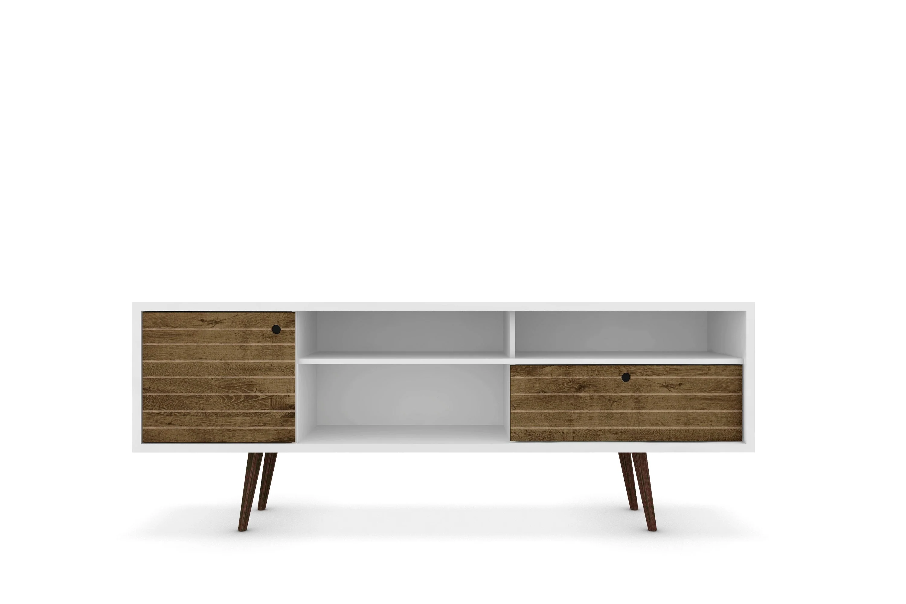 Liberty 70.86" Mid-Century Modern TV Stand in White and Rustic Brown - Image 8