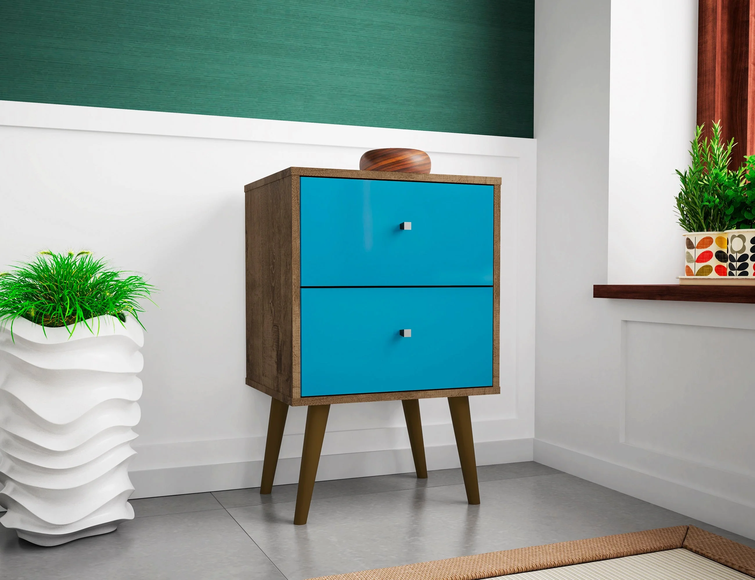 Liberty Nightstand 2.0 in Rustic Brown and Aqua Blue - Image 2