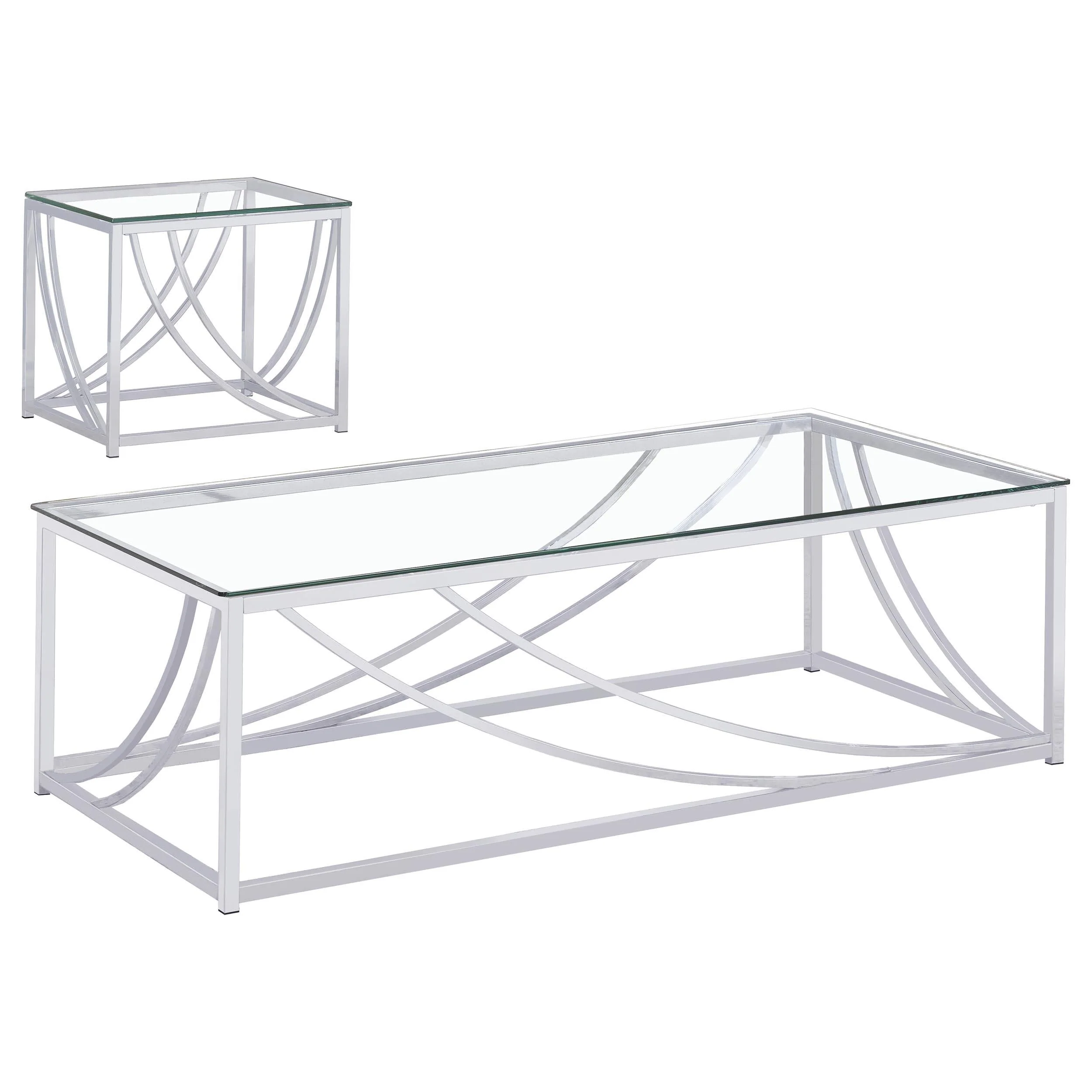 Lille Chrome 2-Piece Glass Top Coffee and End Table Set - Image 2