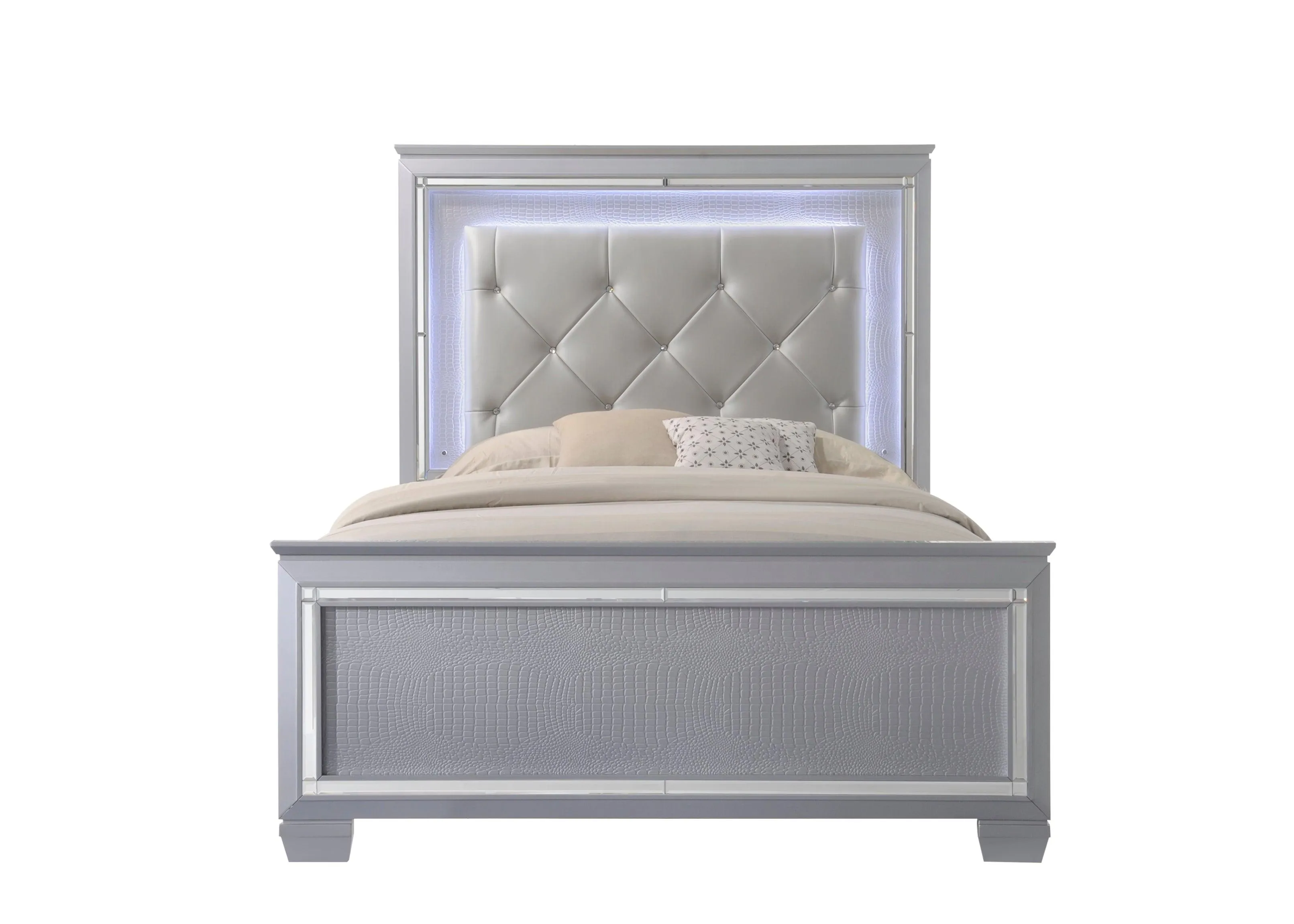 Lillian Silver Queen LED Upholestered Bed - Image 3