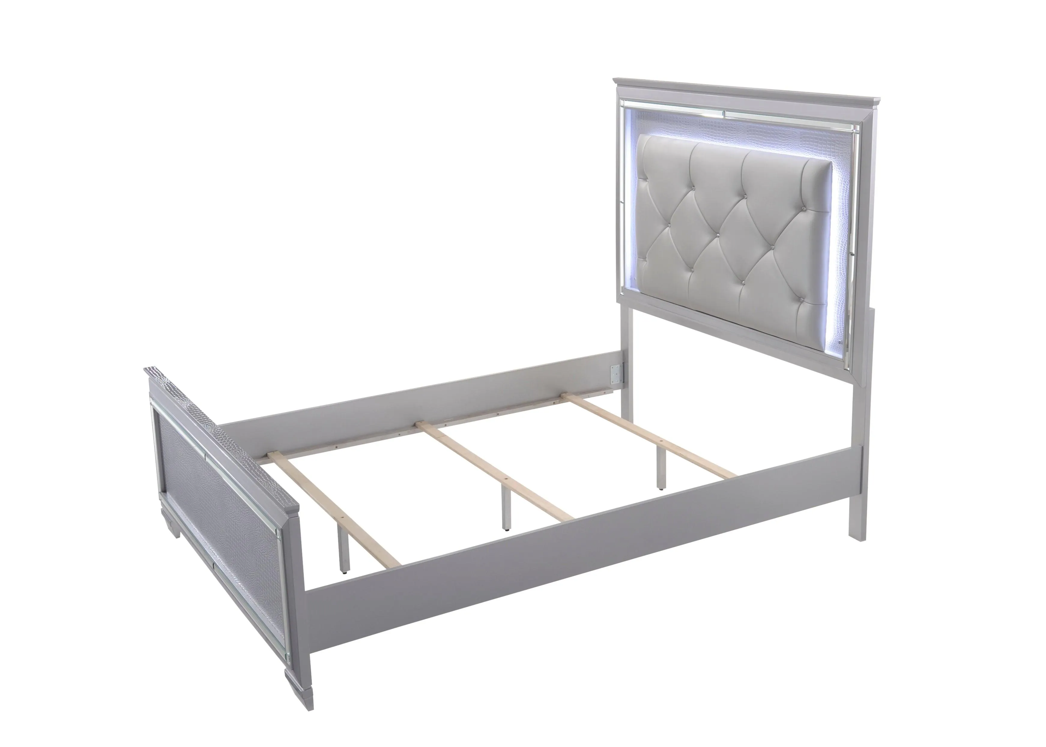 Lillian Silver Queen LED Upholestered Bed - Image 4