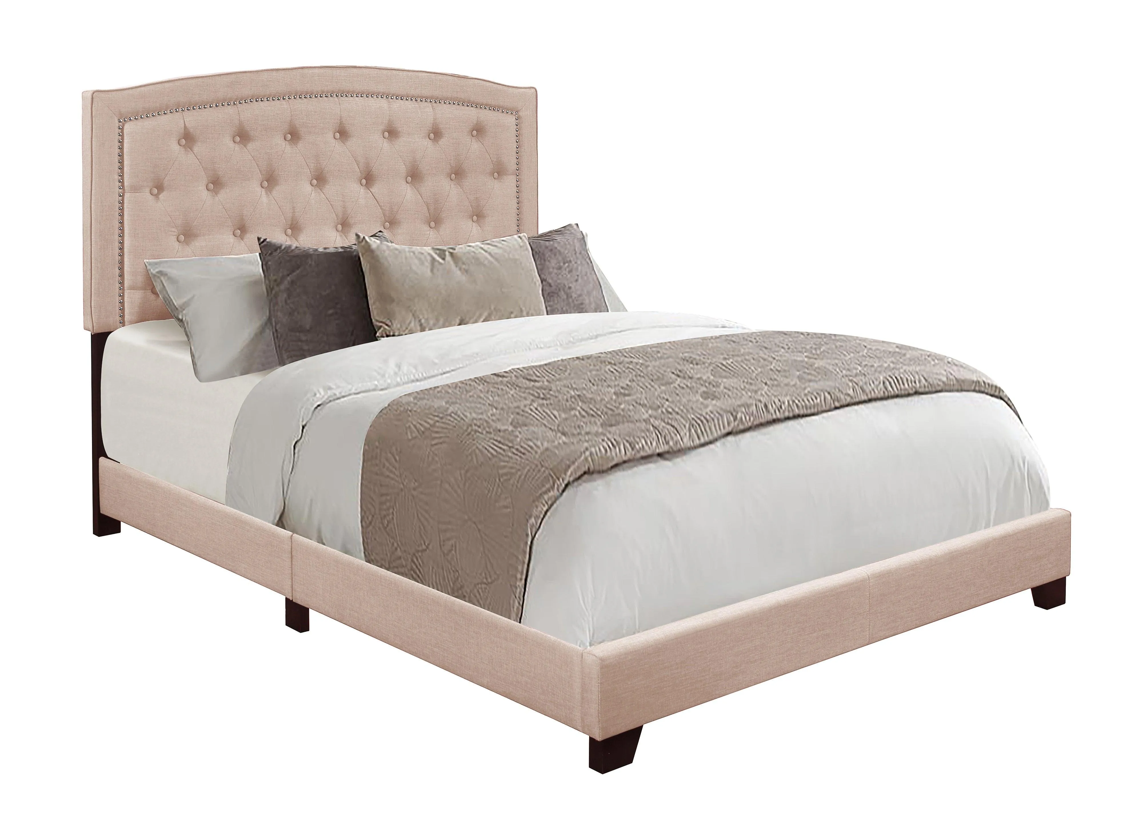 Linda Beige Queen Upholstered Bed - Image 3
