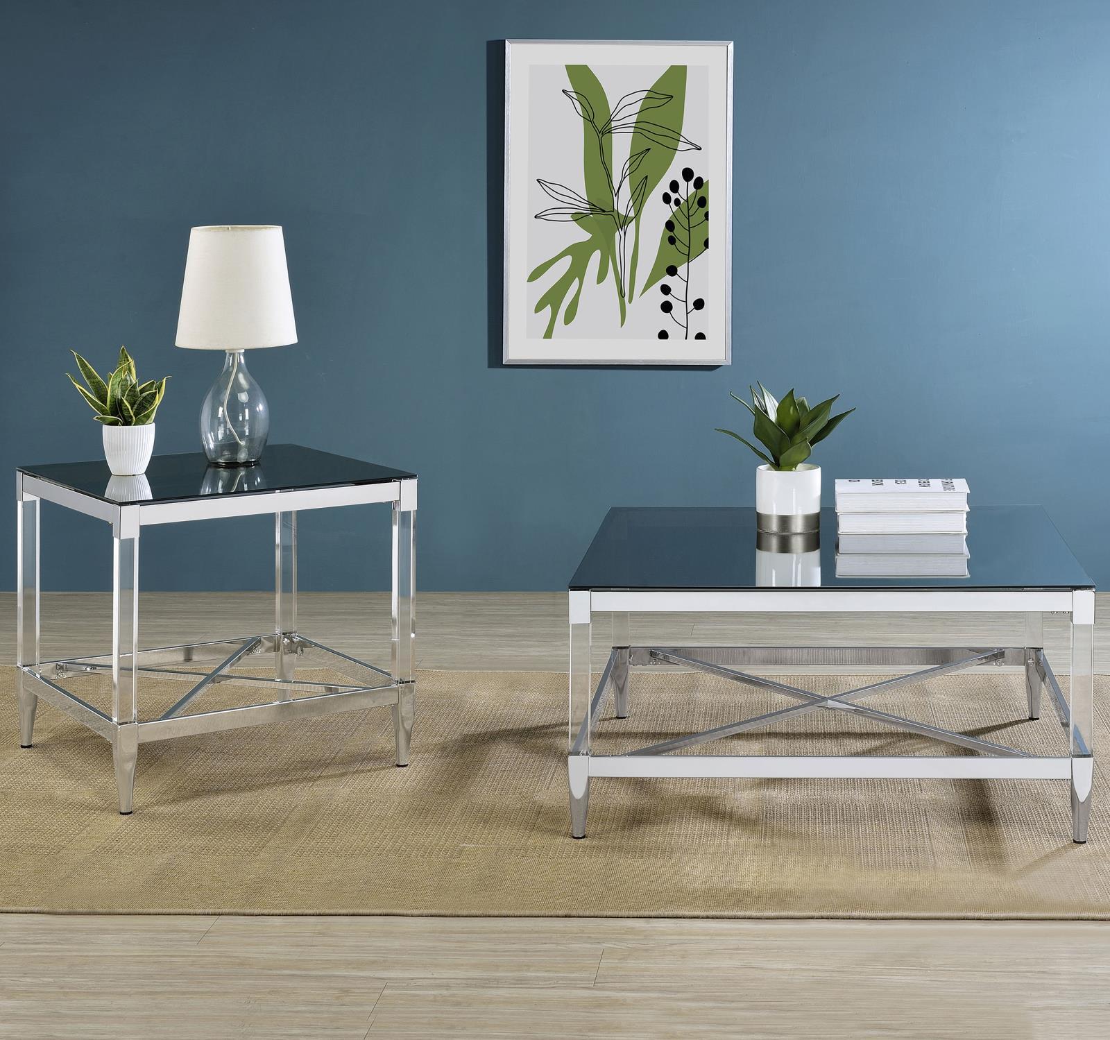 Lindley Square Coffee Table with Acrylic Legs and Tempered Mirror Top Chrome - Image 8