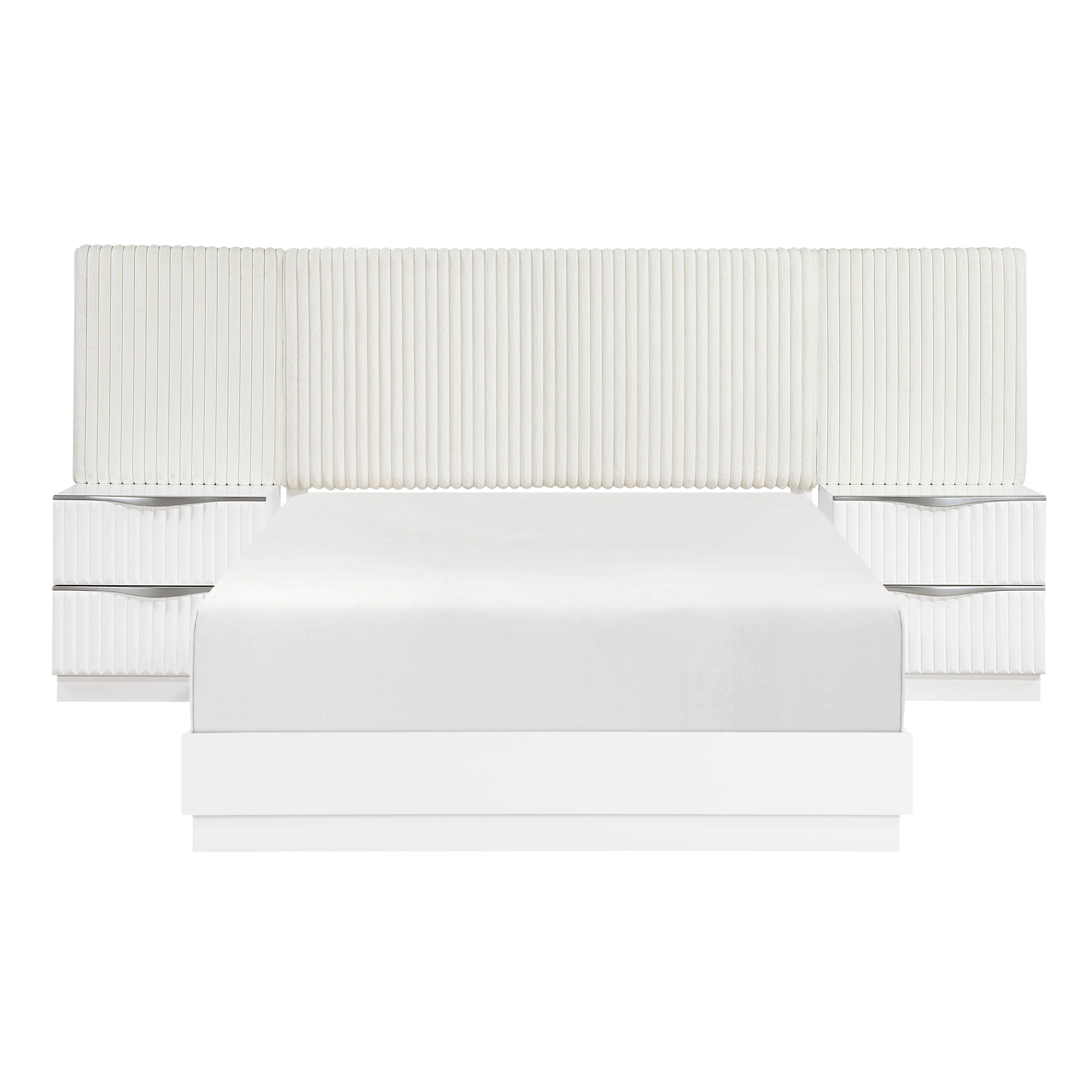 Linea Pearl White California King Bed with 2 Nightstands