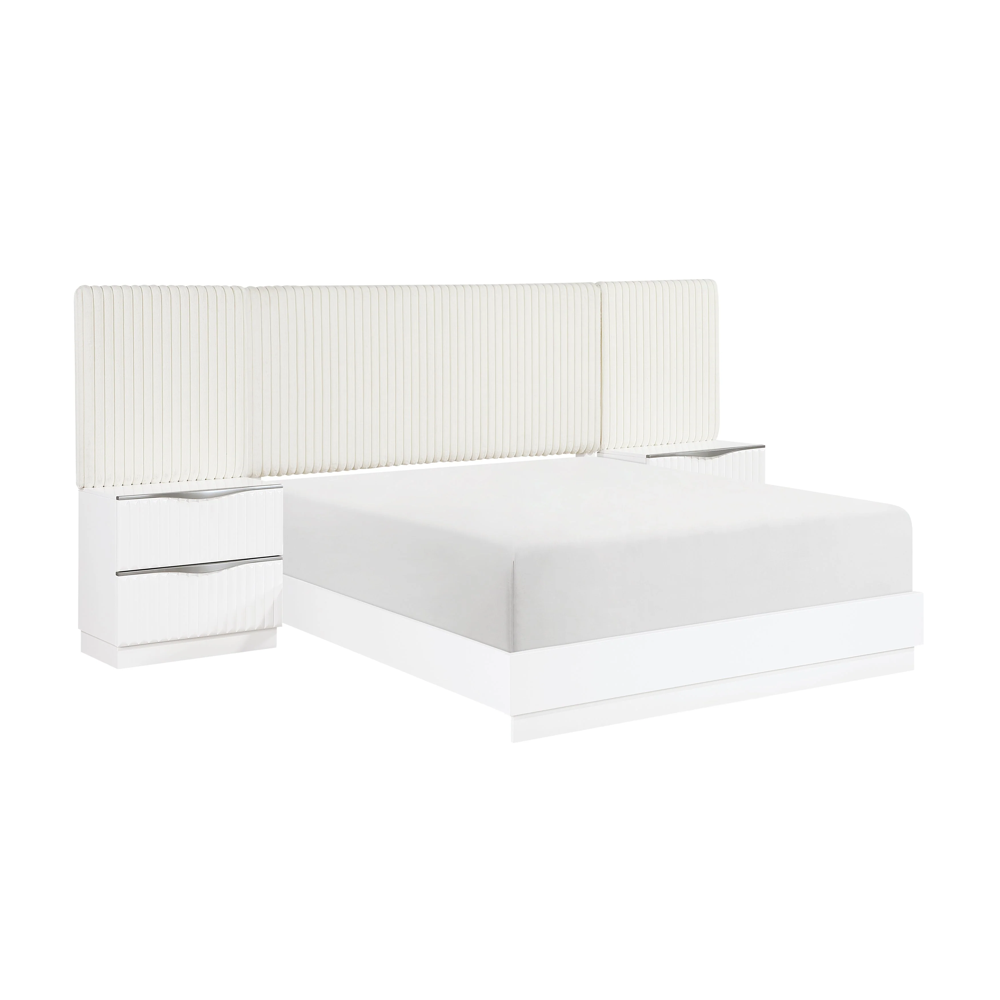 Linea Pearl White California King Bed with 2 Nightstands - Image 3