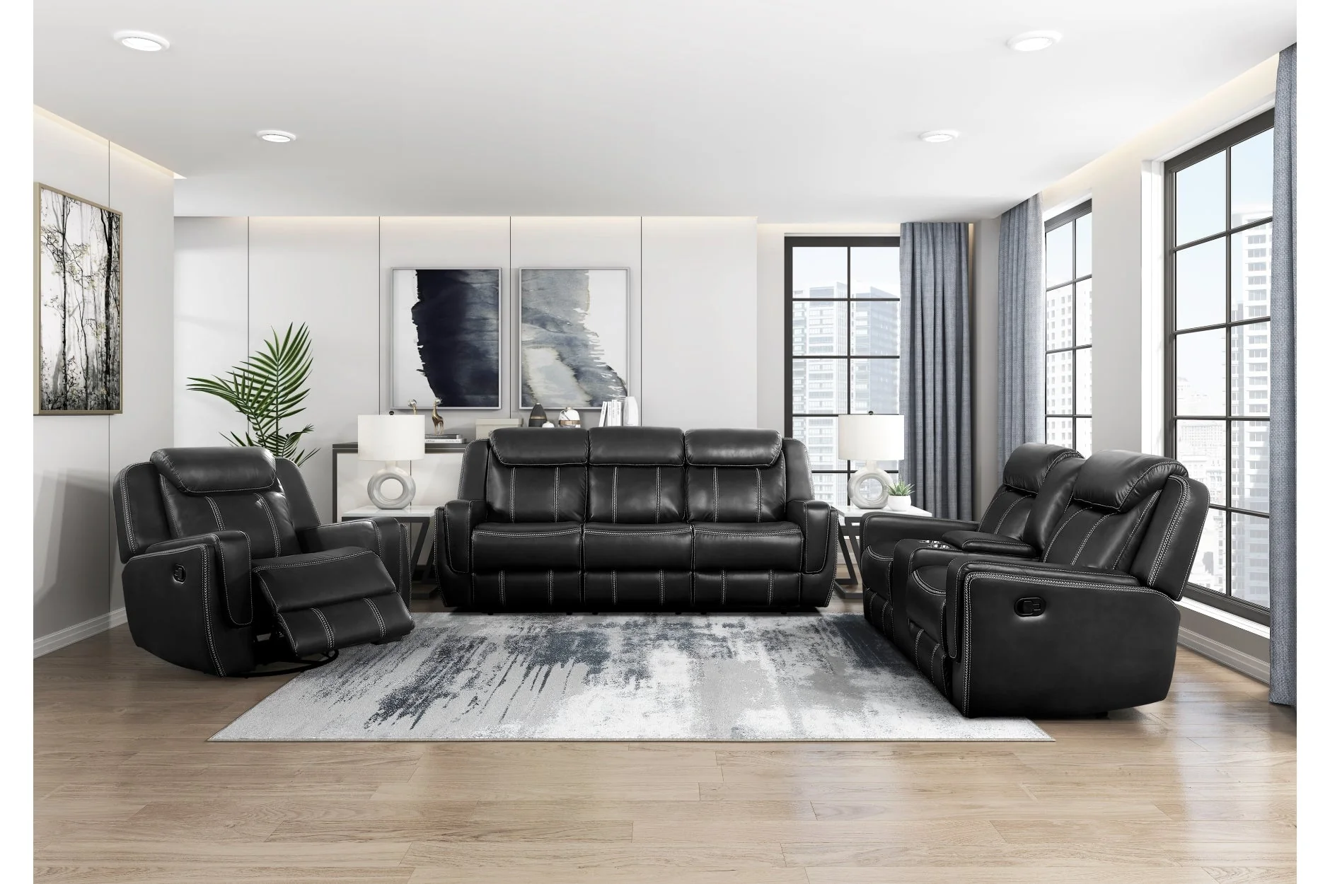 Littleton Black Double Reclining Sofa - Image 8