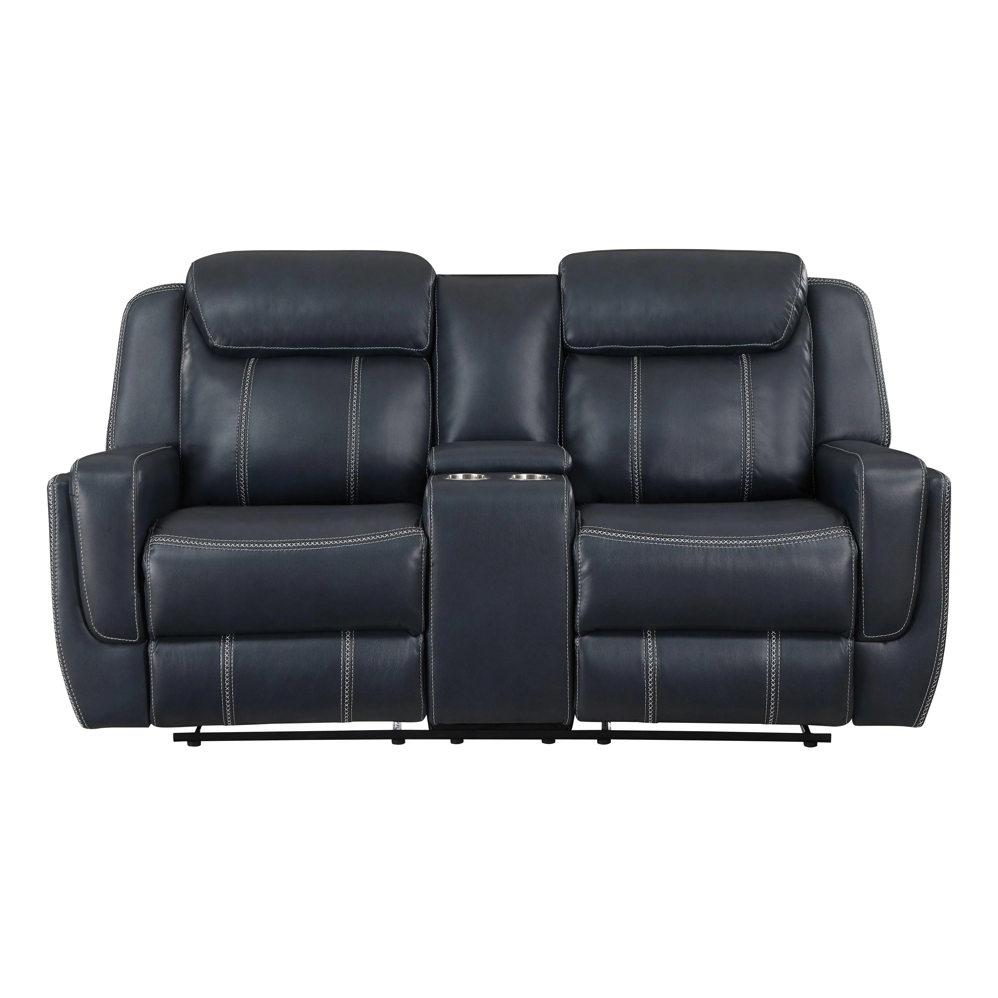 Littleton Blue Double Reclining Loveseat with Center Console, Receptacles and USB Ports