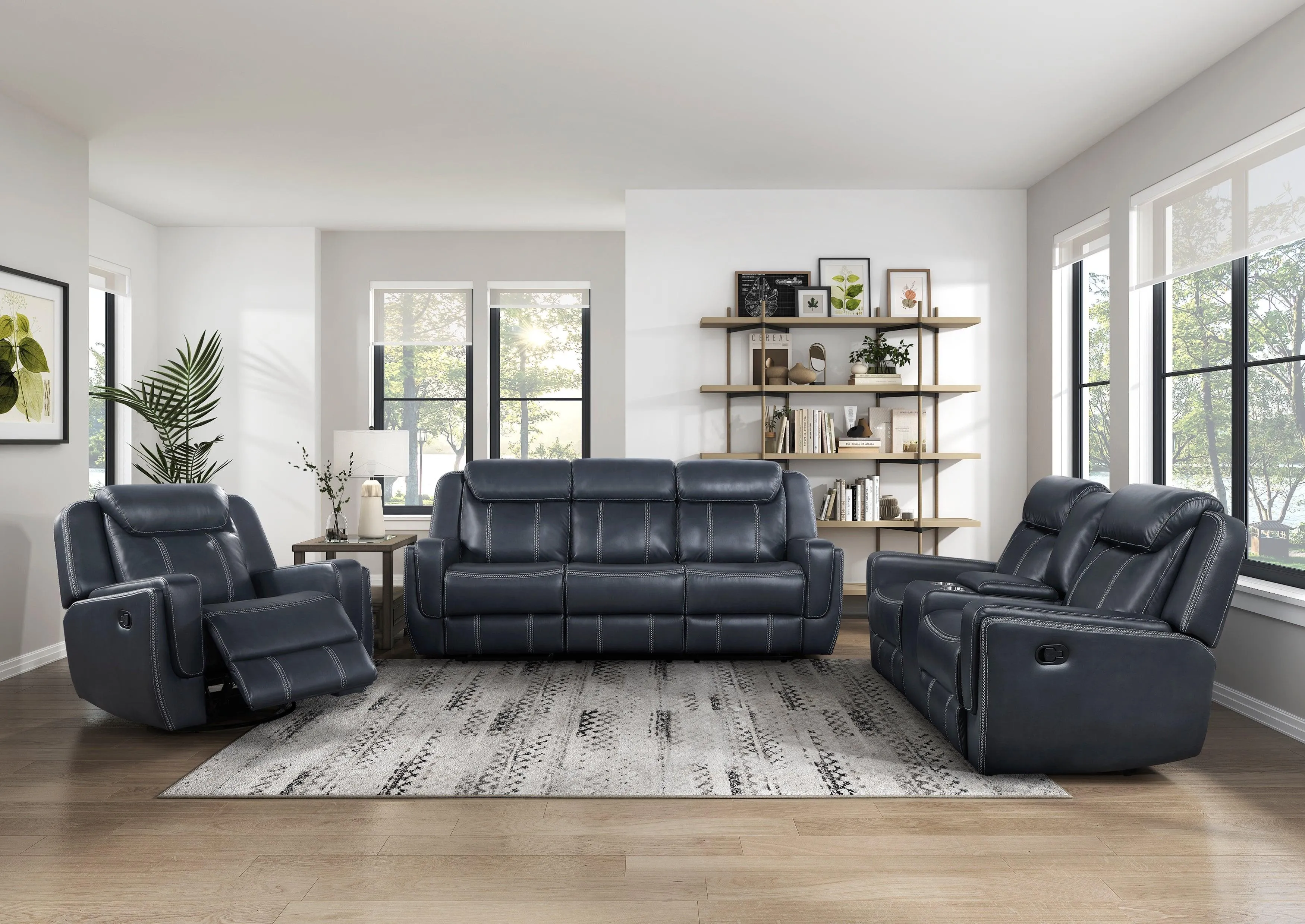 Littleton Blue Swivel Glider Reclining Chair - Image 2