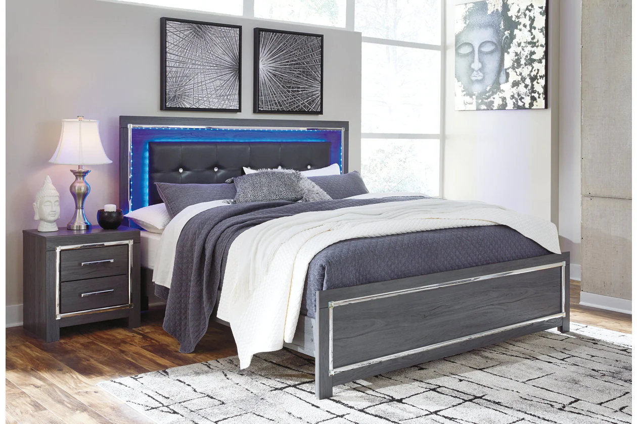 Lodanna Gray King LED Upholstered Panel Bed - Image 2