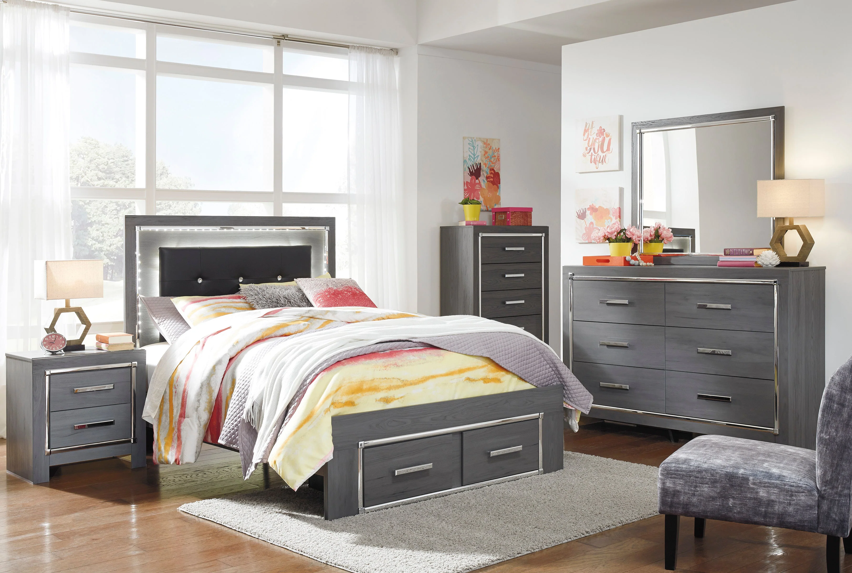 Lodanna Gray LED Storage Youth Panel Bedroom Set