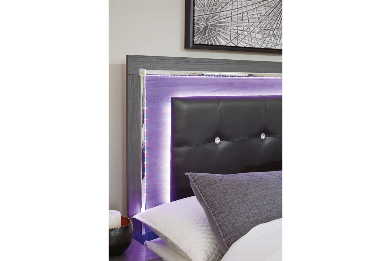Lodanna Gray Queen LED Upholstered Storage Panel Bed - Image 8