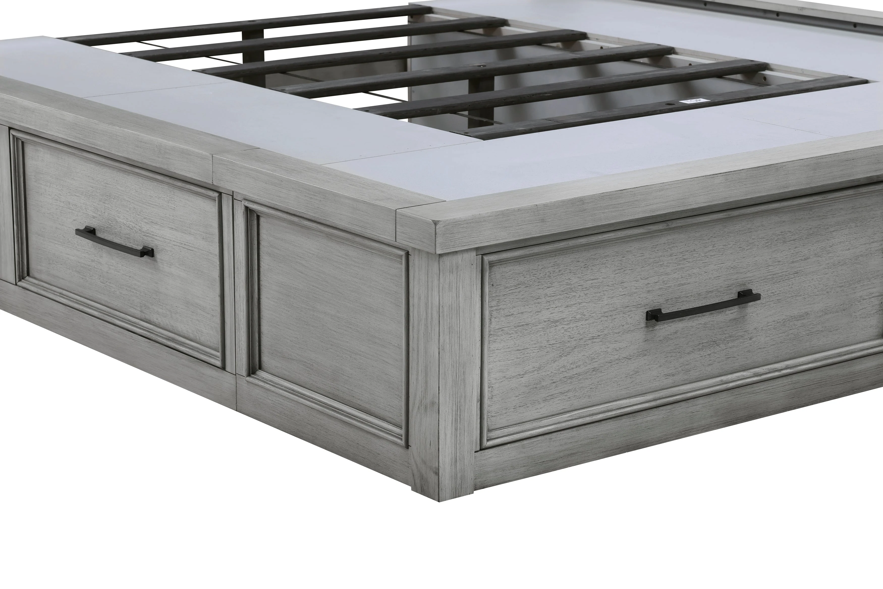 Logandale Antique Gray California King Platform Bed with Storage Footboard and Side Rails - Image 9