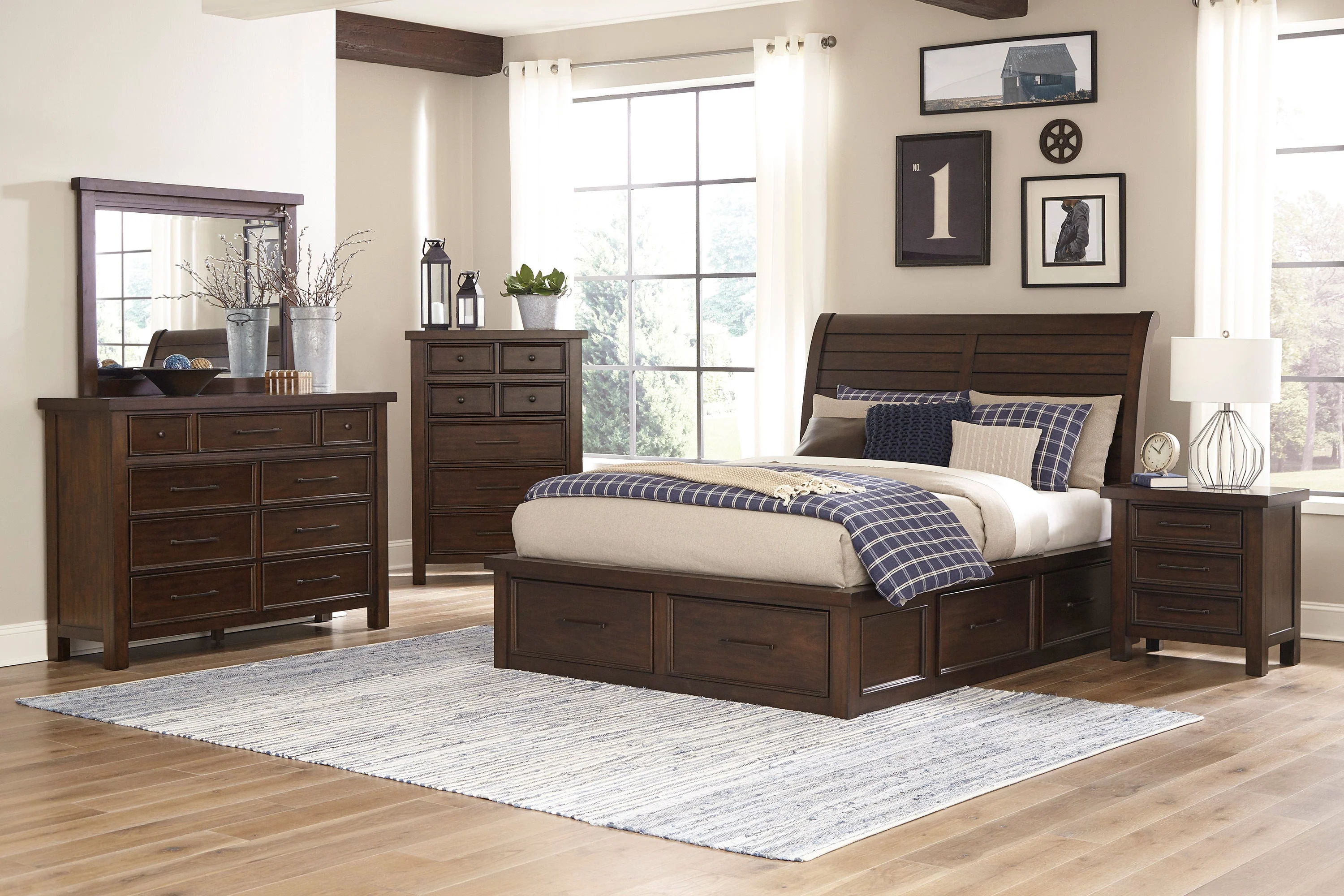 Logandale Brown California King Platform Bed with Storage Footboard and Side Rails - Image 5
