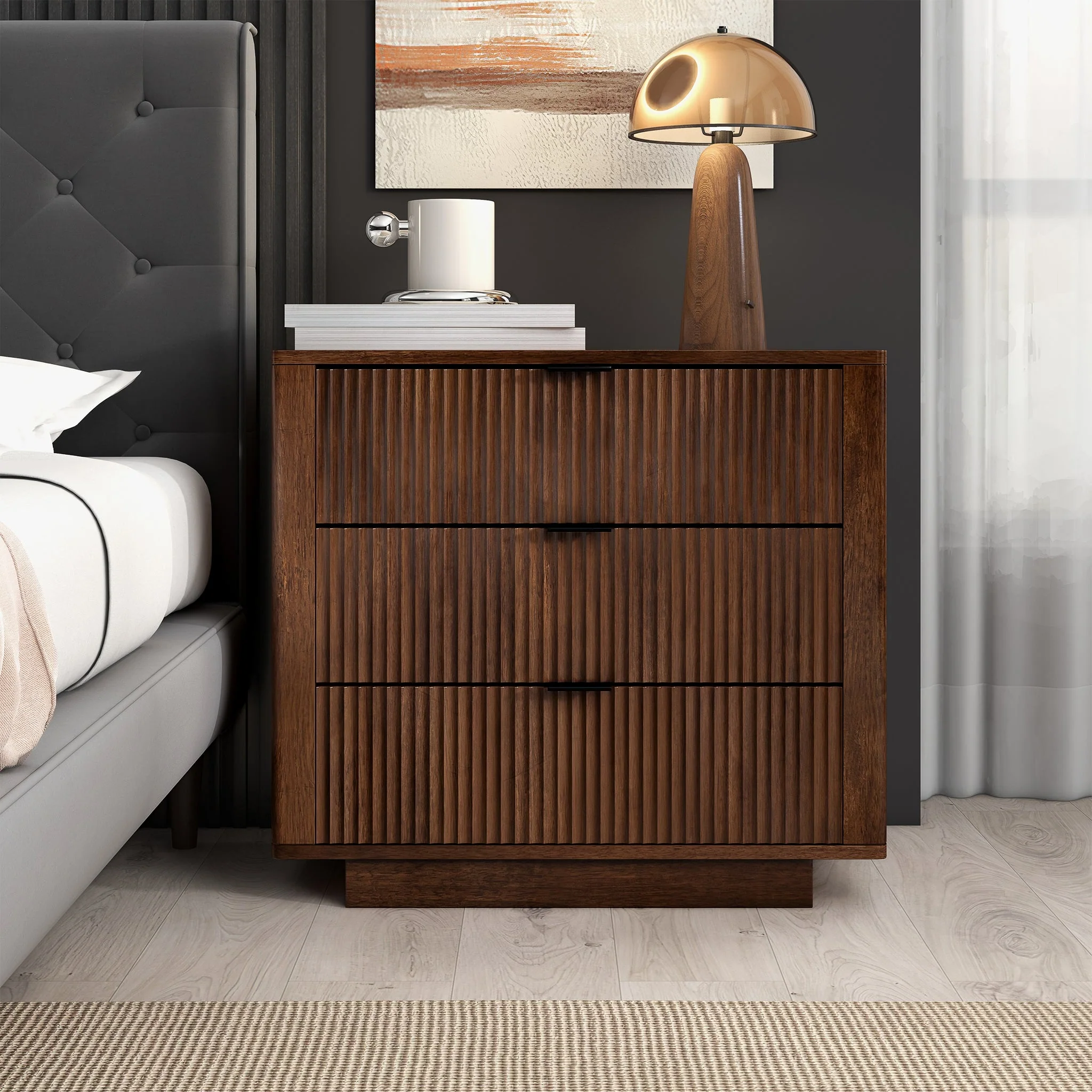 Lola Walnut Nightstand 3-Drawer - Image 2