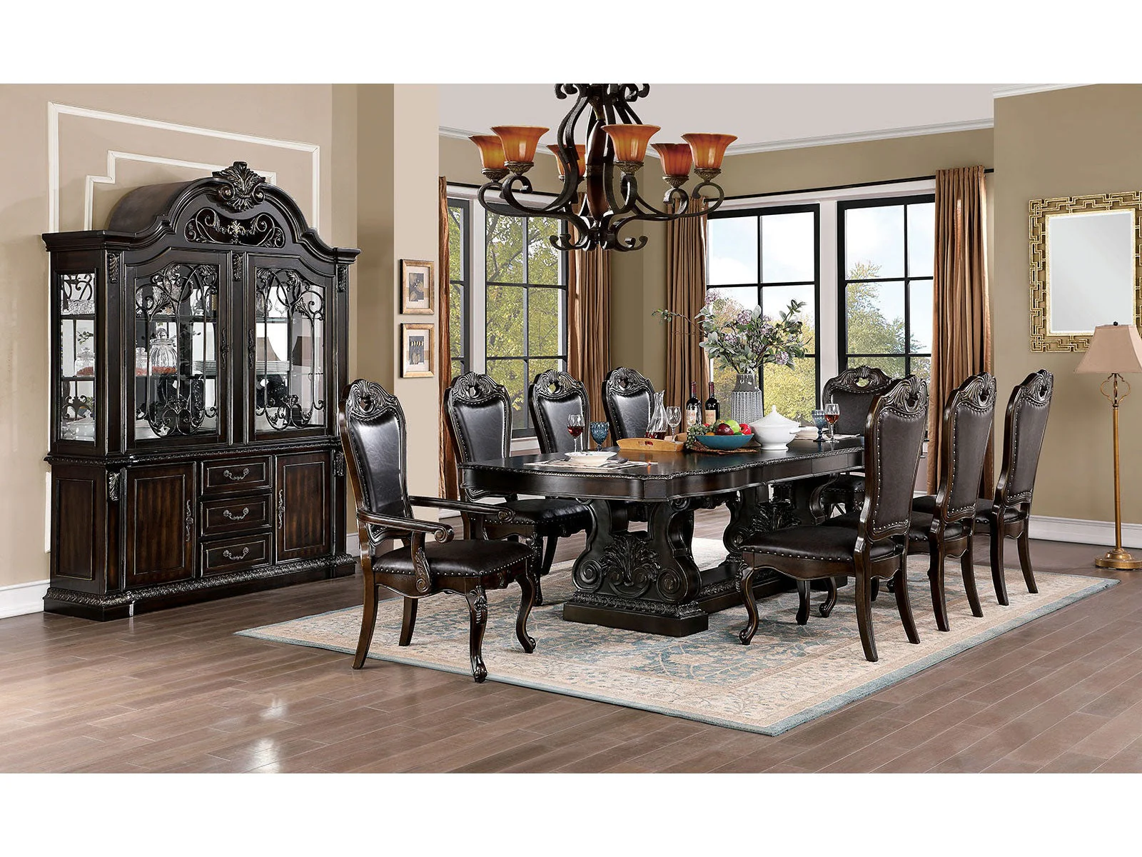 Lombardy Walnut/Dark Brown 9 Pc. Dining Room Set