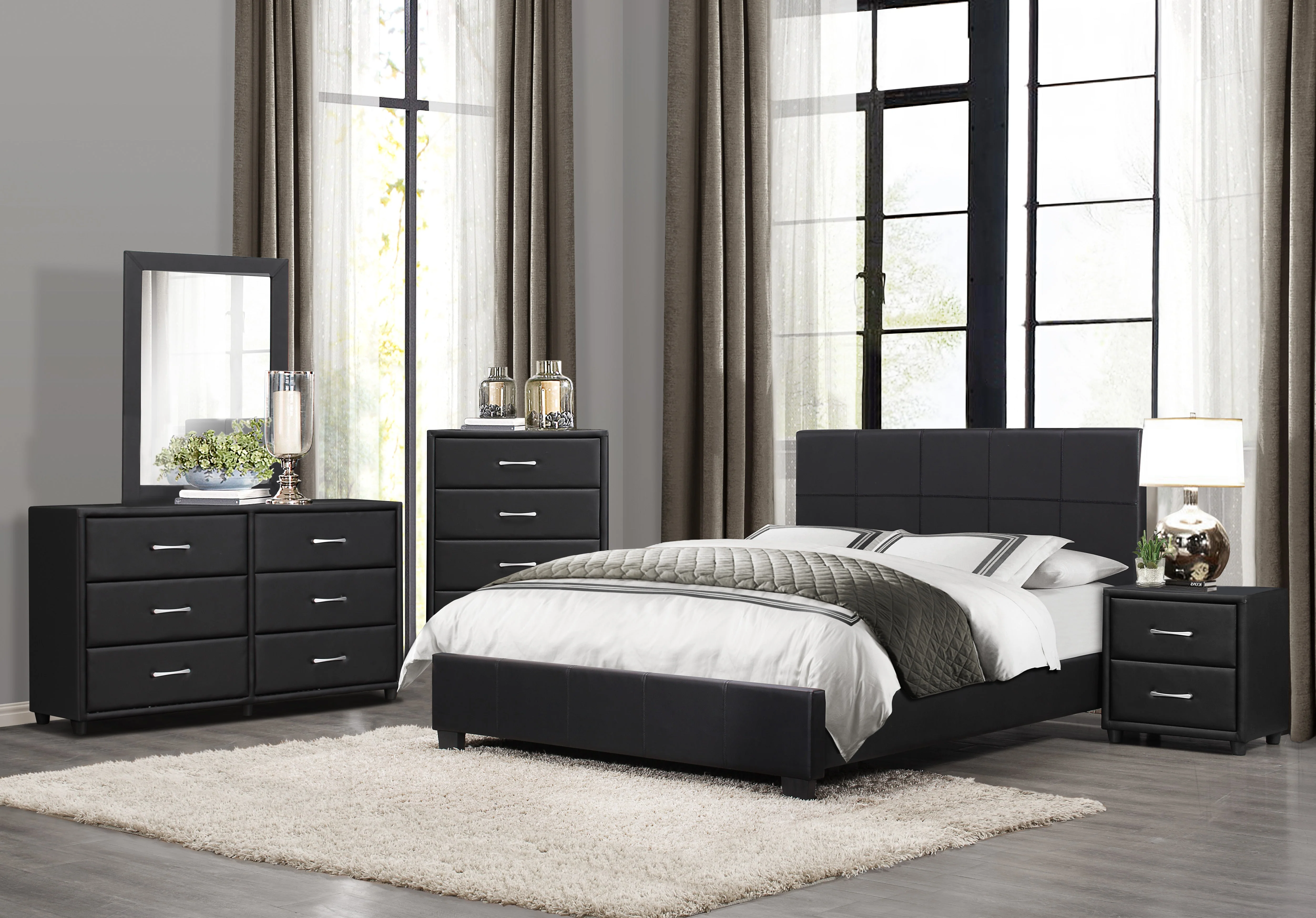 Lorenzi Black California King Upholstered Platform Bed - Image 4