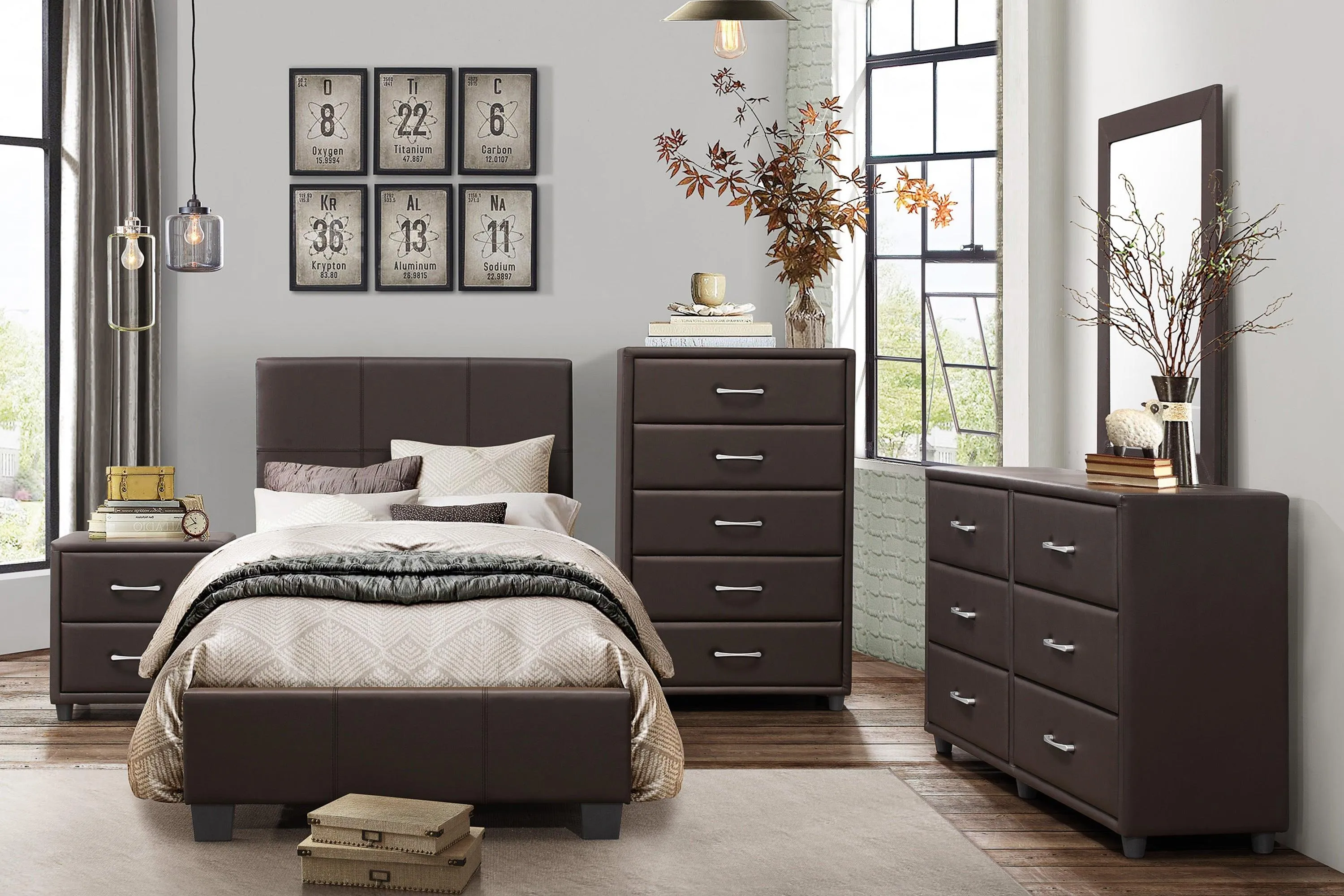 Lorenzi Dark Brown Twin Upholstered Platform Bed - Image 2