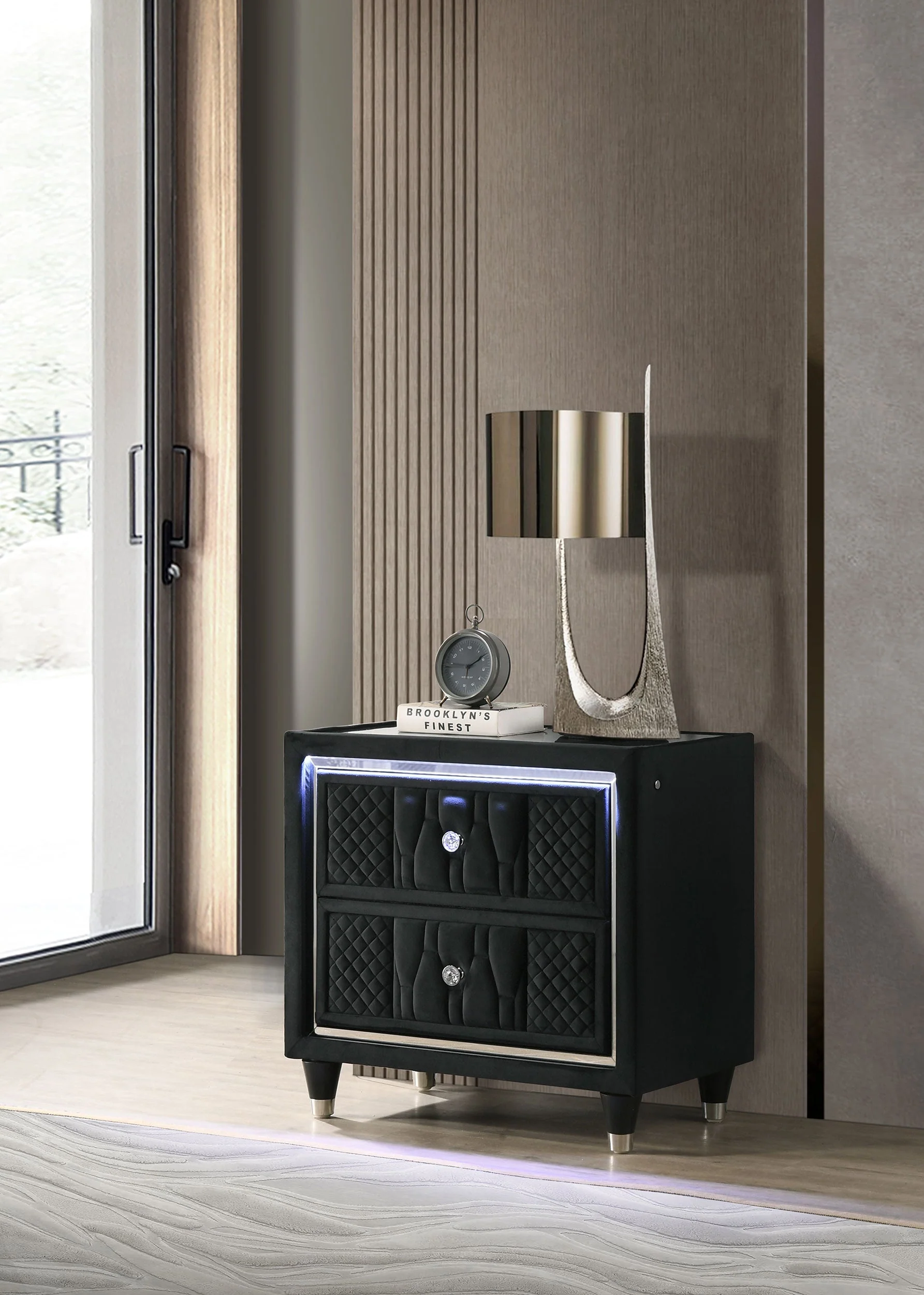 Lorient Black 2-drawer LED Nightstand with USB