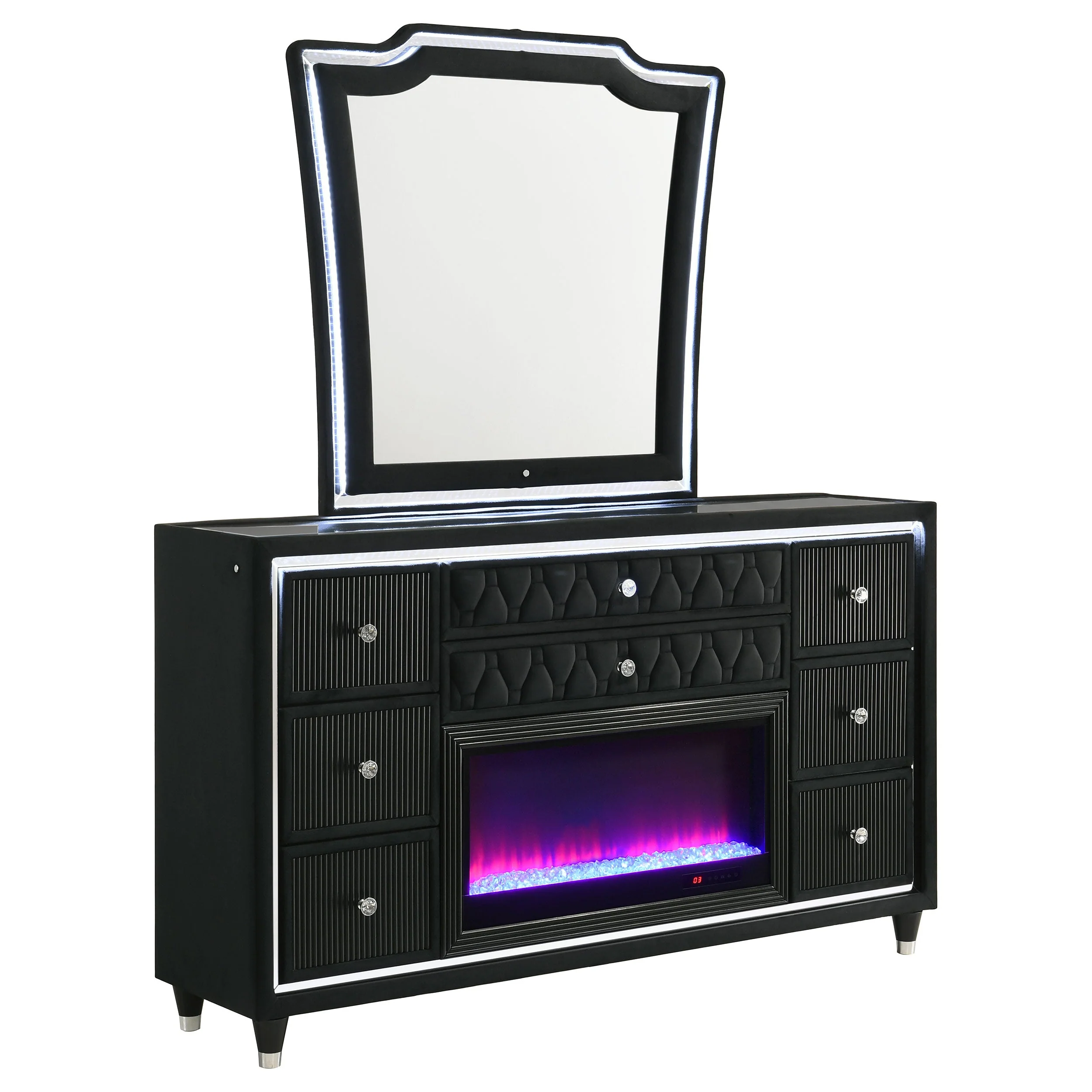 Lorient Black 8-drawer LED Flame Box Dresser and Mirror - Image 2
