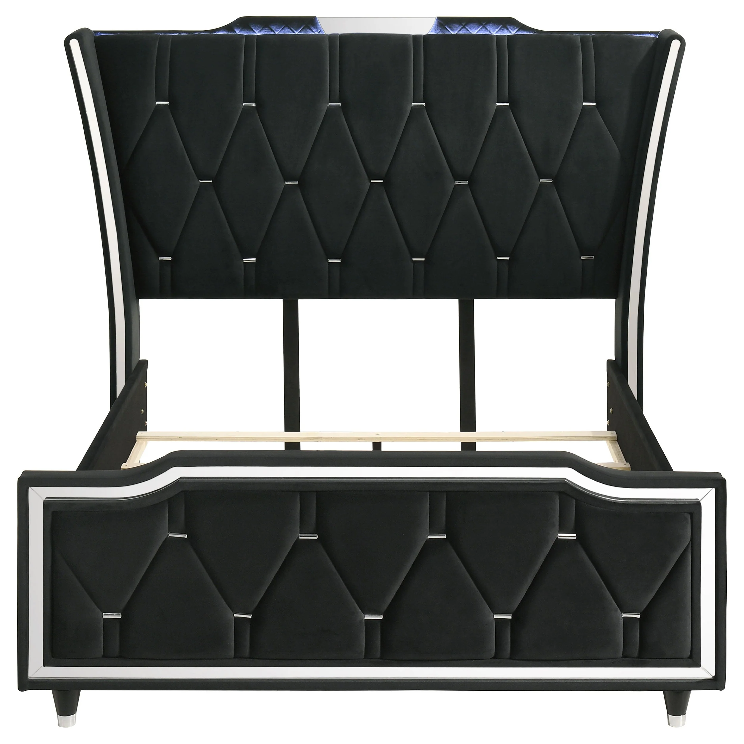 Lorient Black Queen LED Upholstered Wingback Bed - Image 4