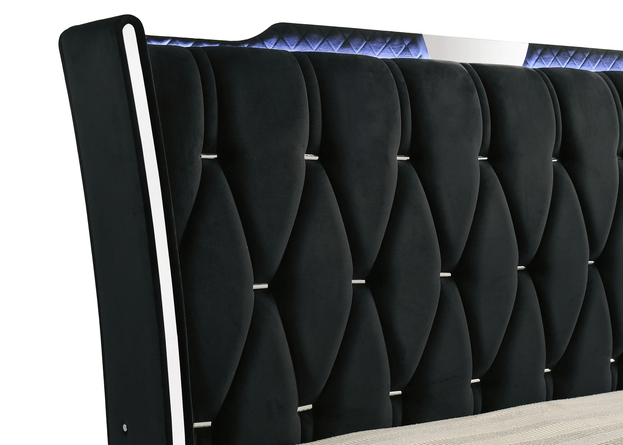 Lorient Black Queen LED Upholstered Wingback Bed - Image 7