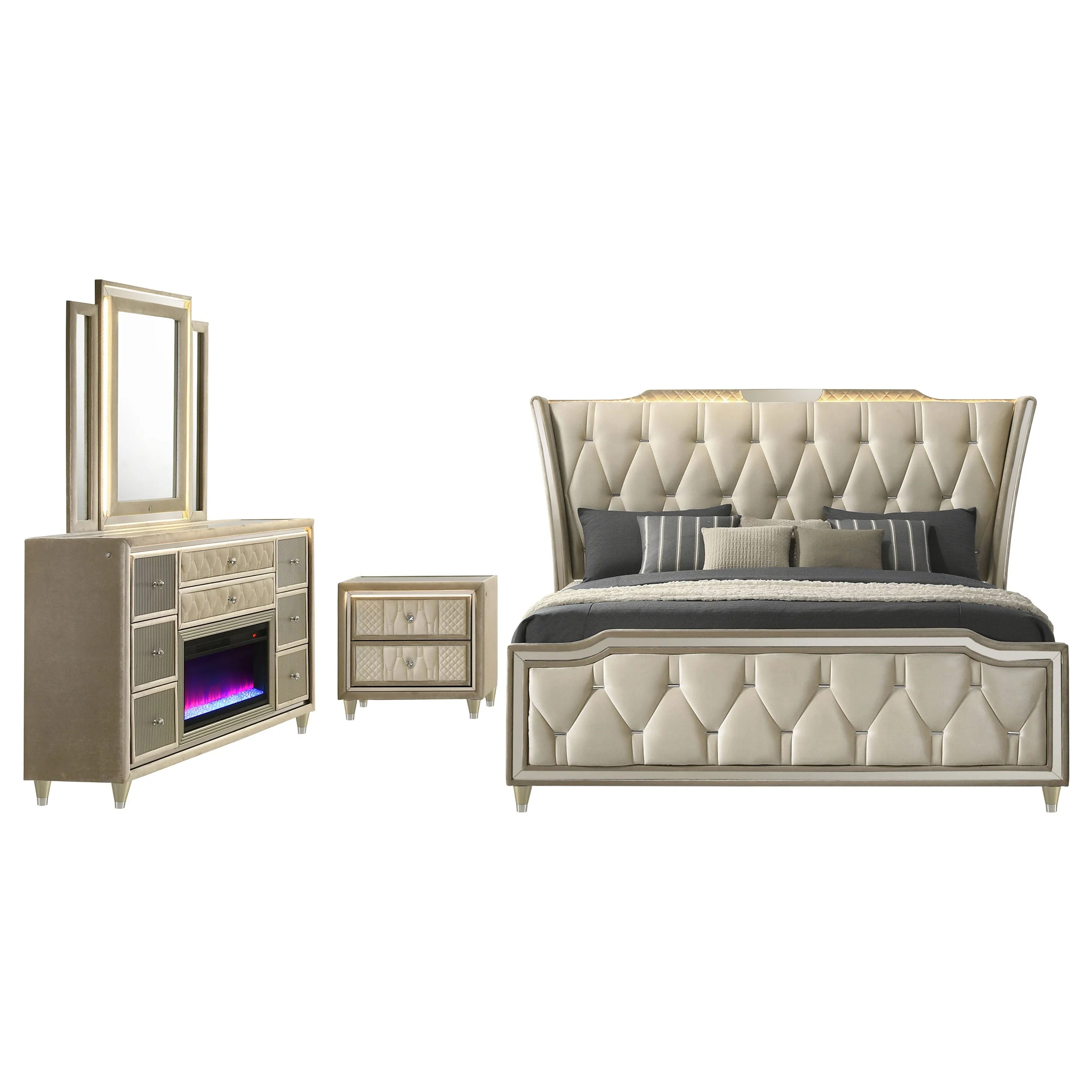 Lorient Ivory/Camel 4-piece Eastern King Bedroom Set - Image 2