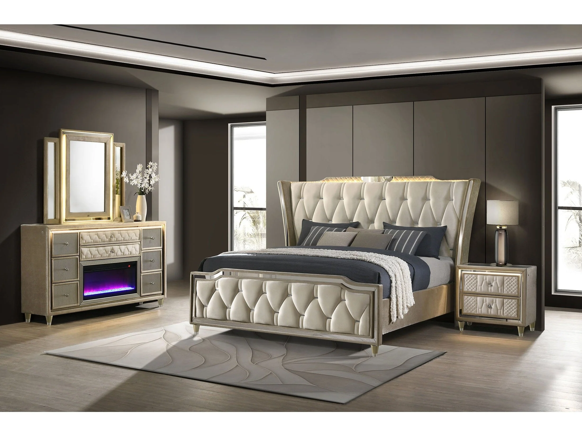 Lorient Ivory/Camel 4-piece Queen Bedroom Set