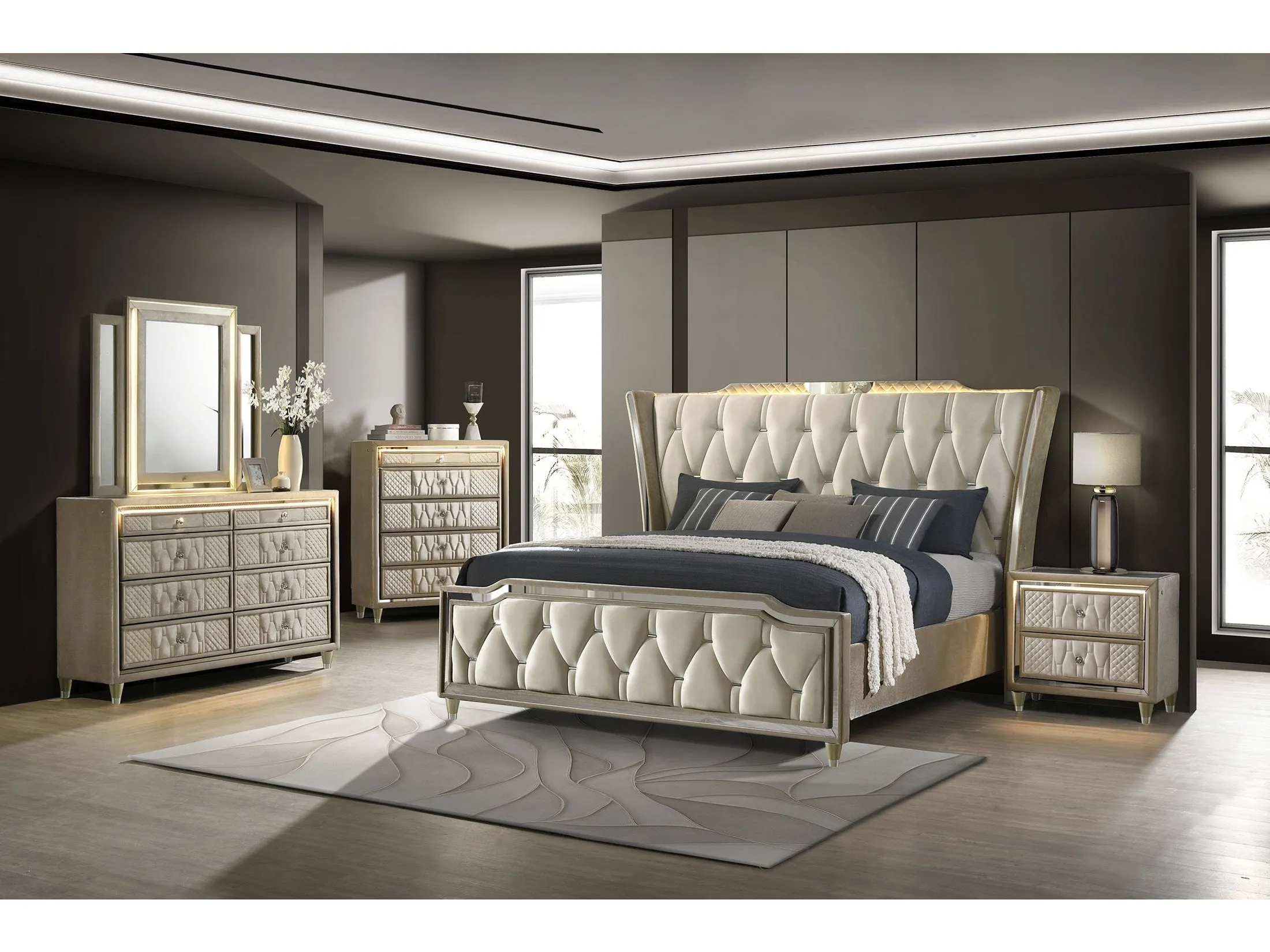 Lorient Ivory/Camel 5-piece Queen Bedroom Set