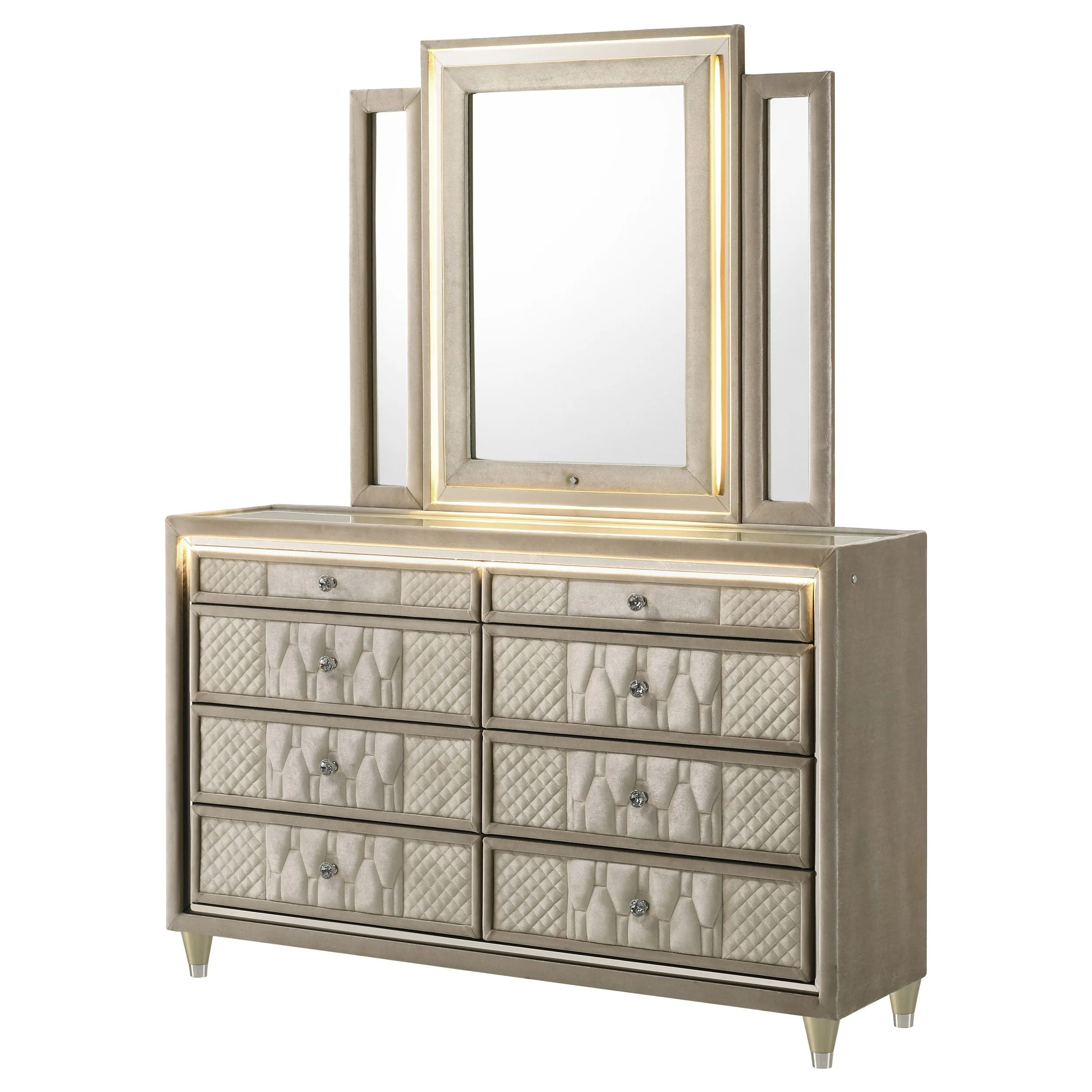 Lorient Ivory/Camel 8-drawer LED Dresser with Mirror - Image 4