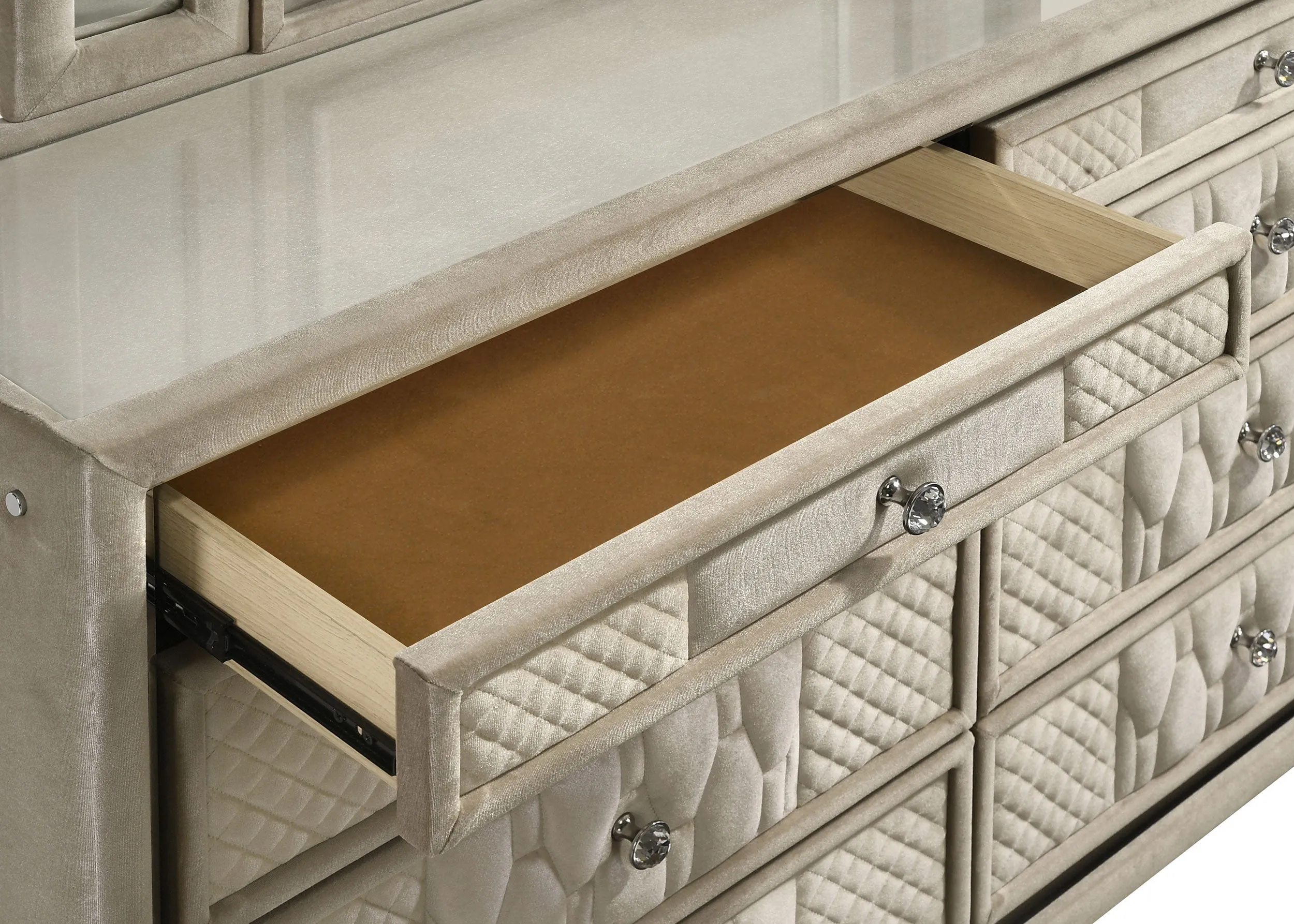 Lorient Ivory/Camel 8-drawer LED Dresser with Mirror - Image 9