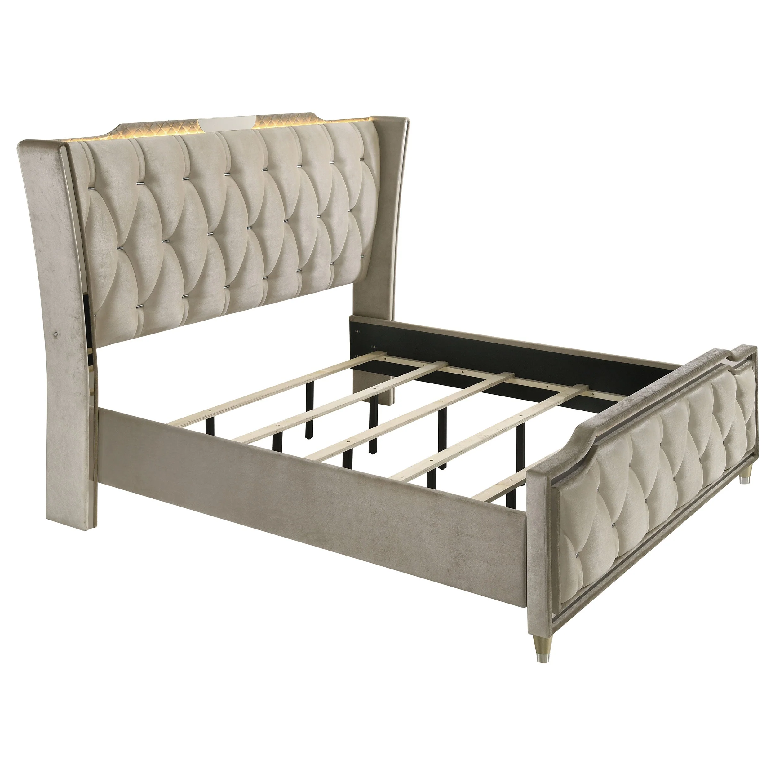 Lorient Ivory/Camel Eastern King LED Upholstered Bed - Image 2