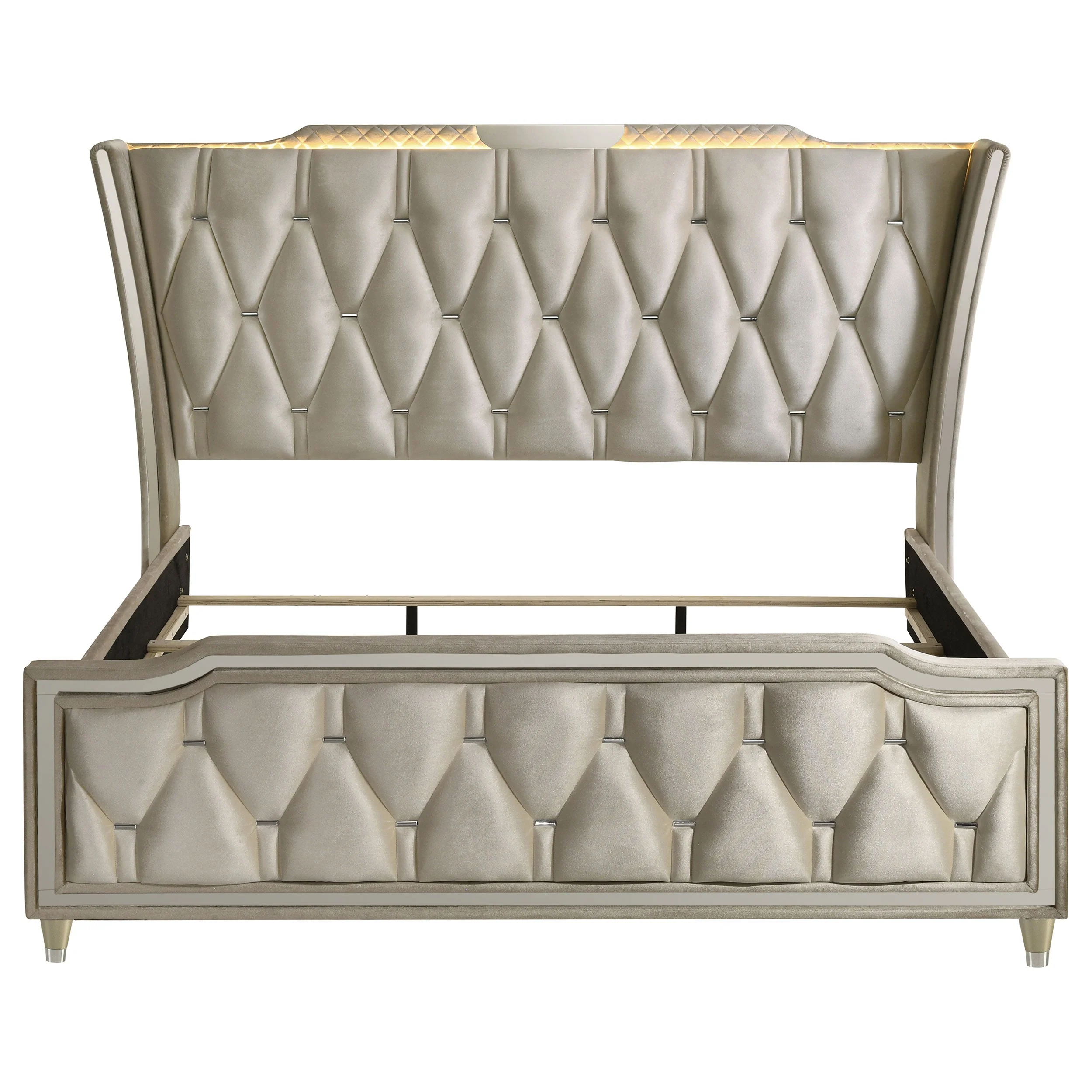 Lorient Ivory/Camel Eastern King LED Upholstered Bed - Image 4