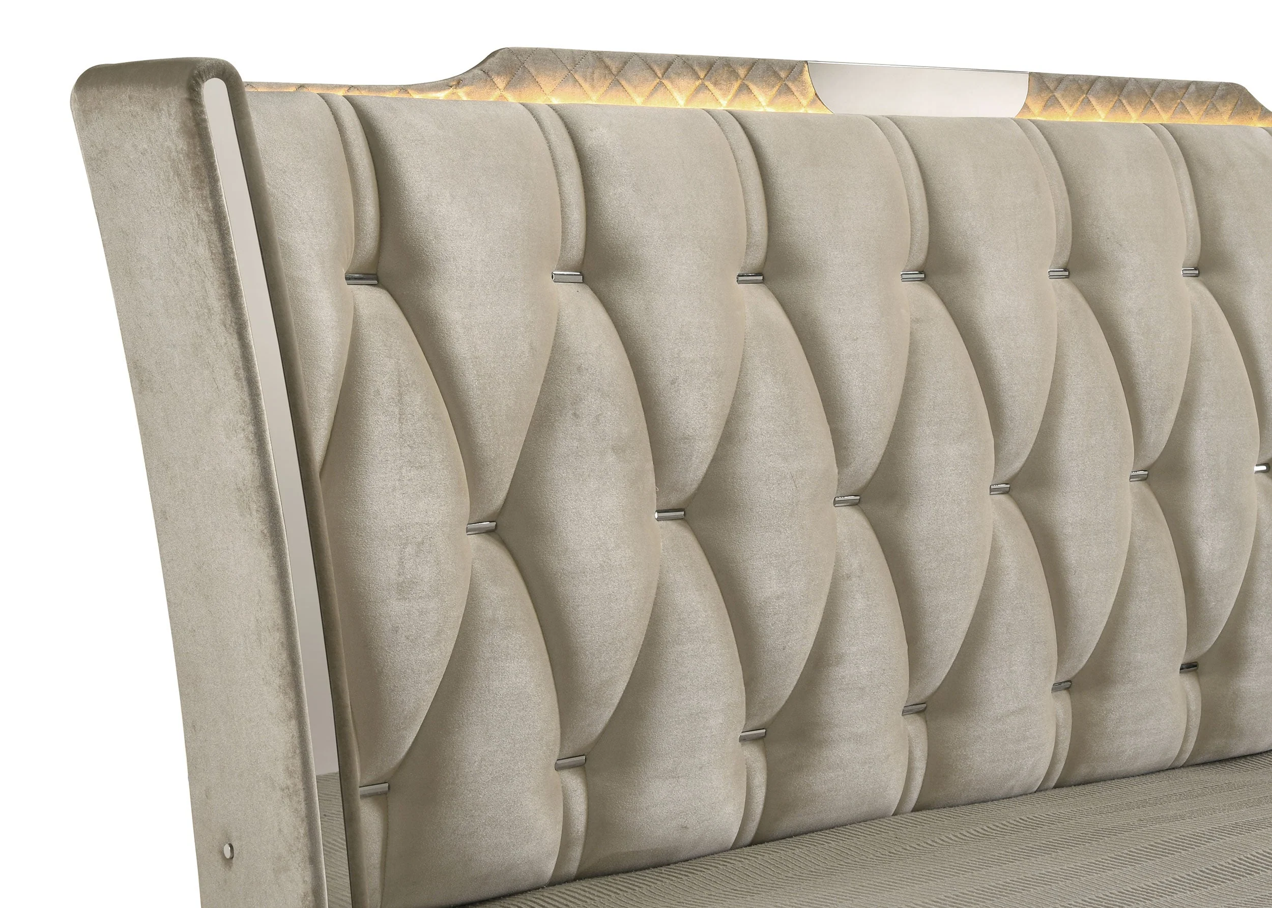Lorient Ivory/Camel Queen LED Upholstered Wingback Bed - Image 7