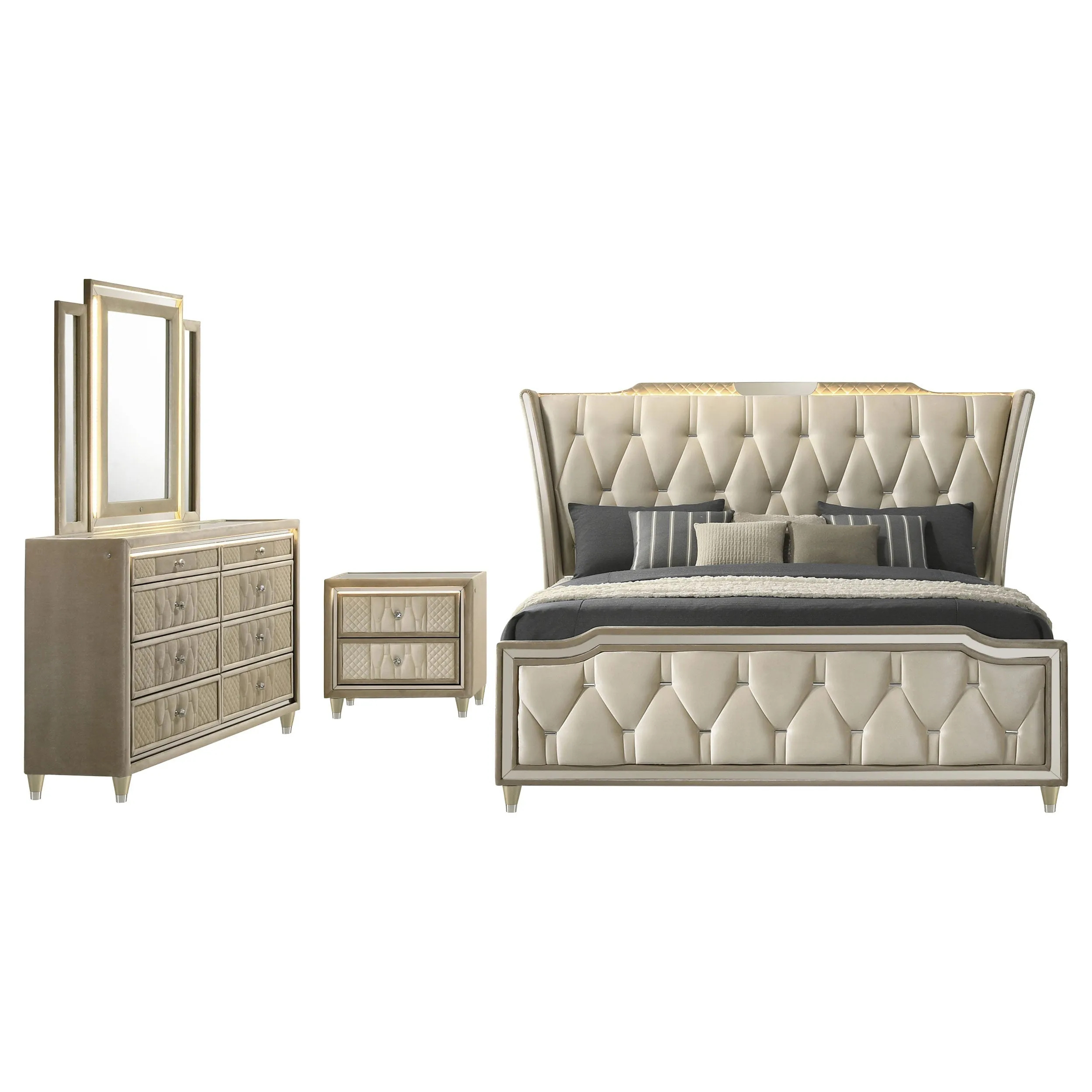 Lorient Ivory/Camel 4-piece Queen Bedroom Set - Image 2