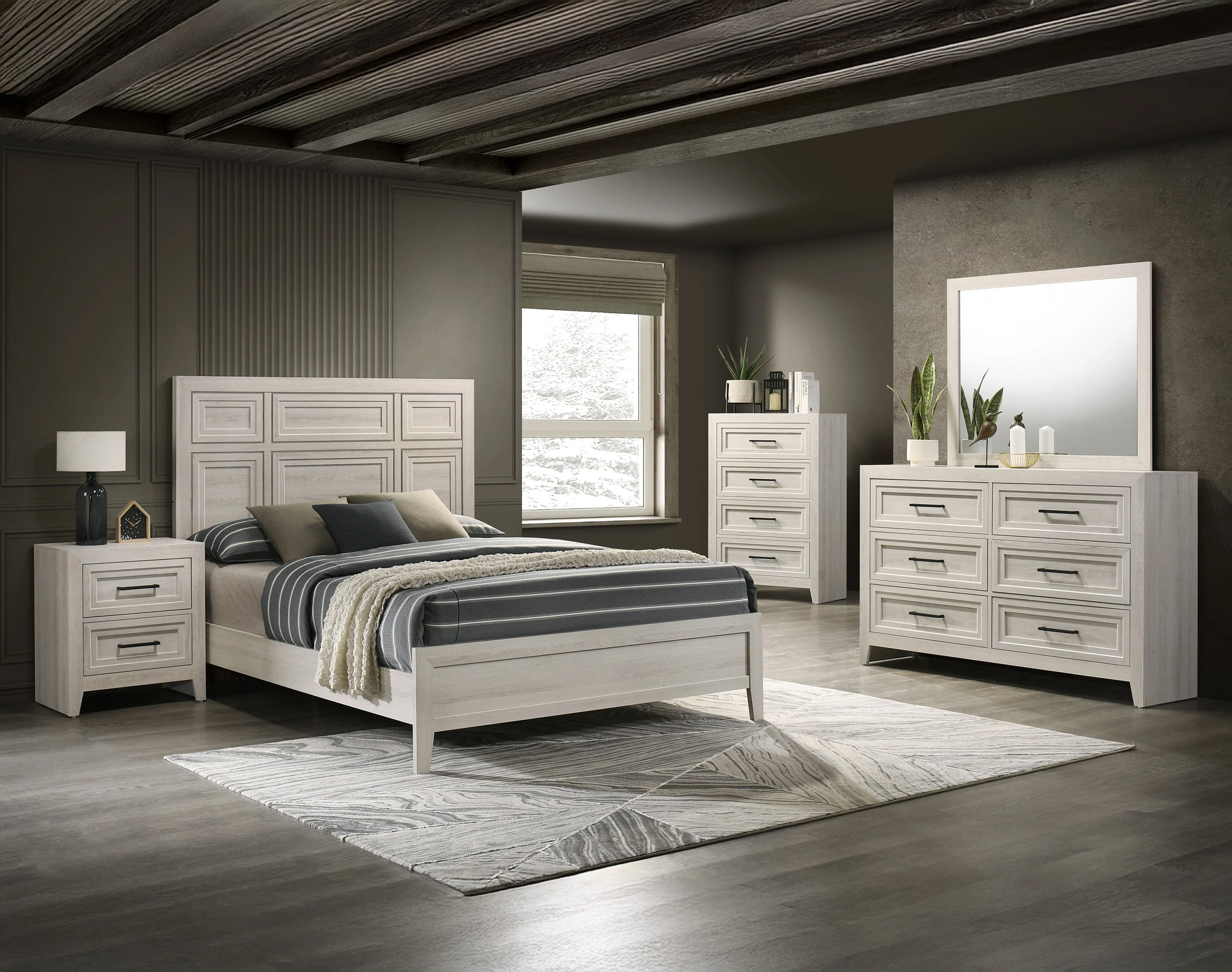 Lorraine Antique White King Panel Bed - Image 4