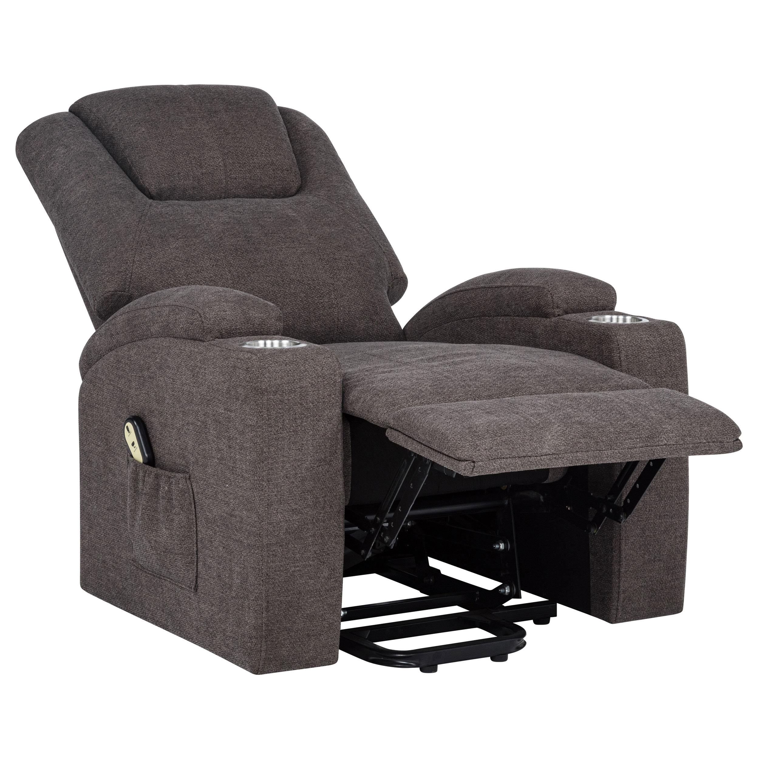 Louie Brown Chenille Upholstered Power Lift Massage Chair - Image 7