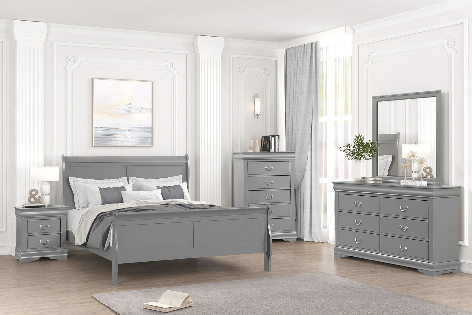 Louis Philippe Gray Queen Bed - Image 3