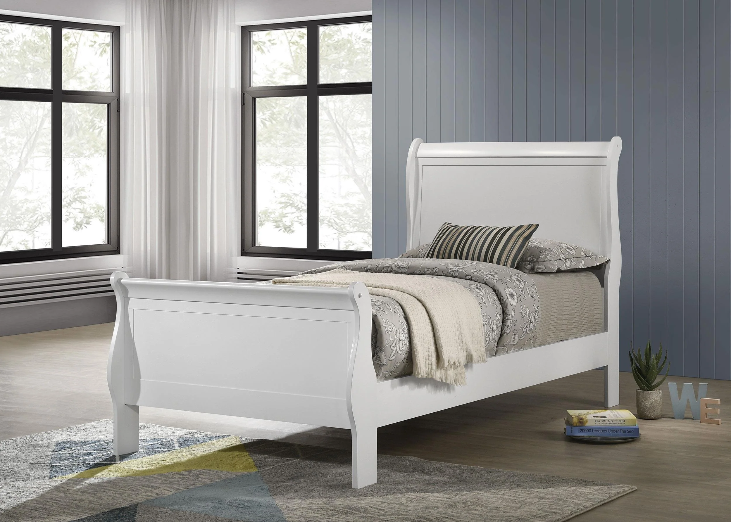 Louis Philippe White 47-inch Twin Sleigh Panel Bed