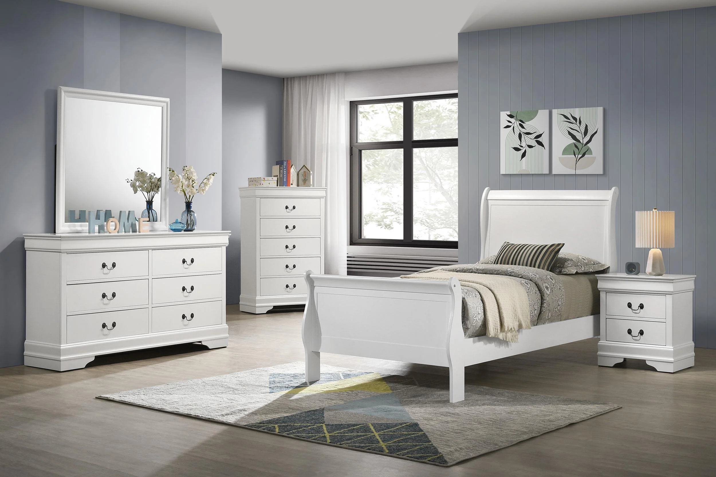 Louis Philippe White 47-inch Twin Sleigh Panel Bed - Image 5