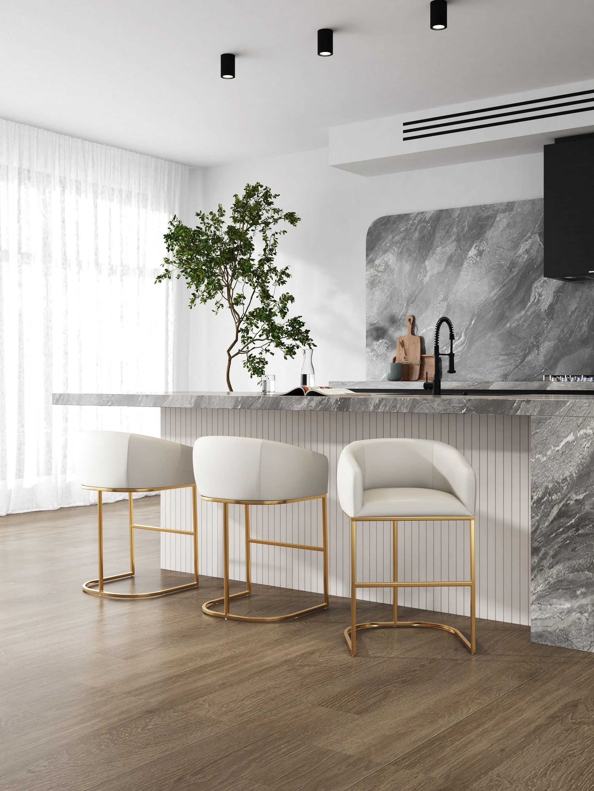 Louvre Counter Stool in Cream and Titanium Gold - Image 2