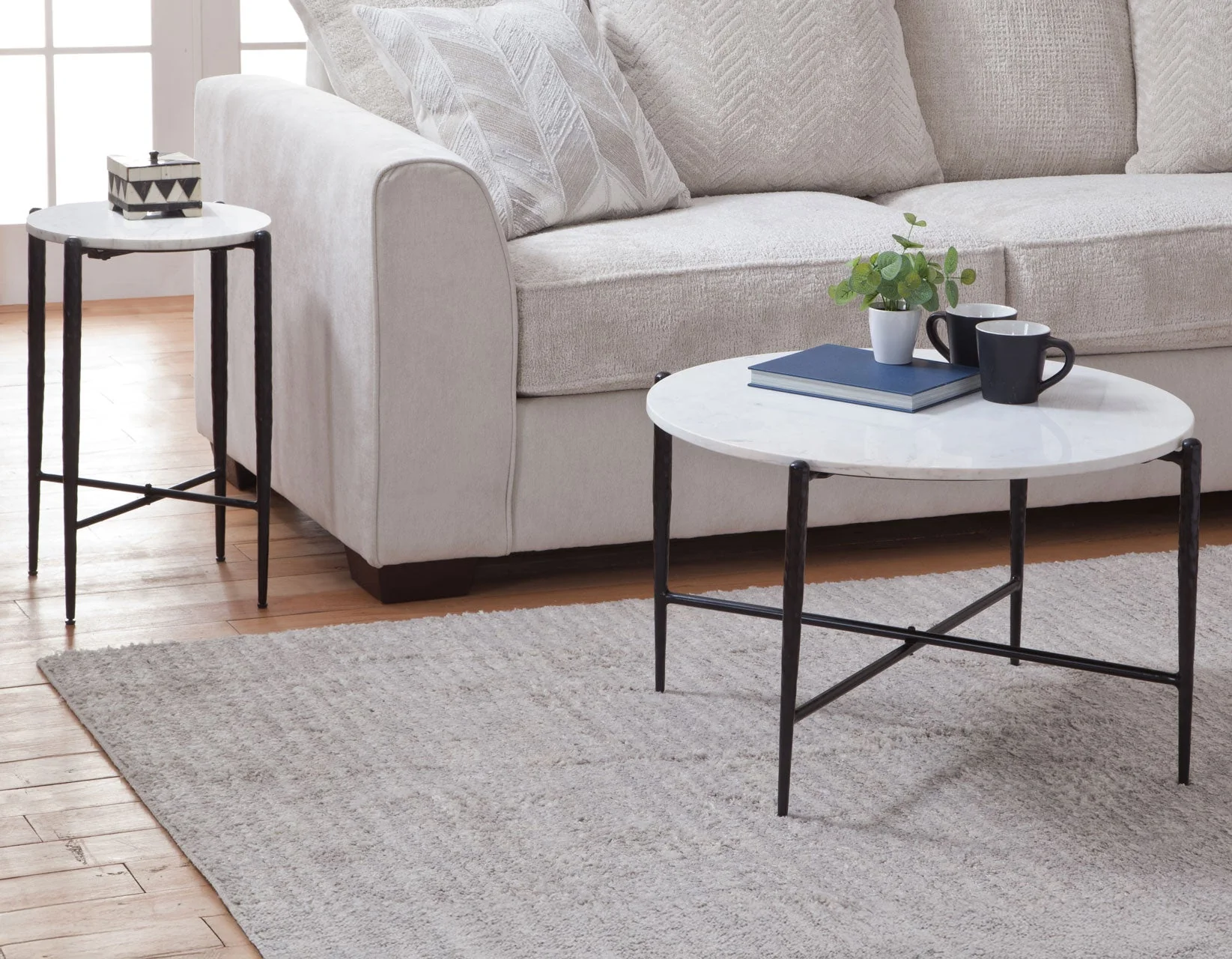 Loxie White 3-Piece Round Solid Marble Top Table Set - Image 3