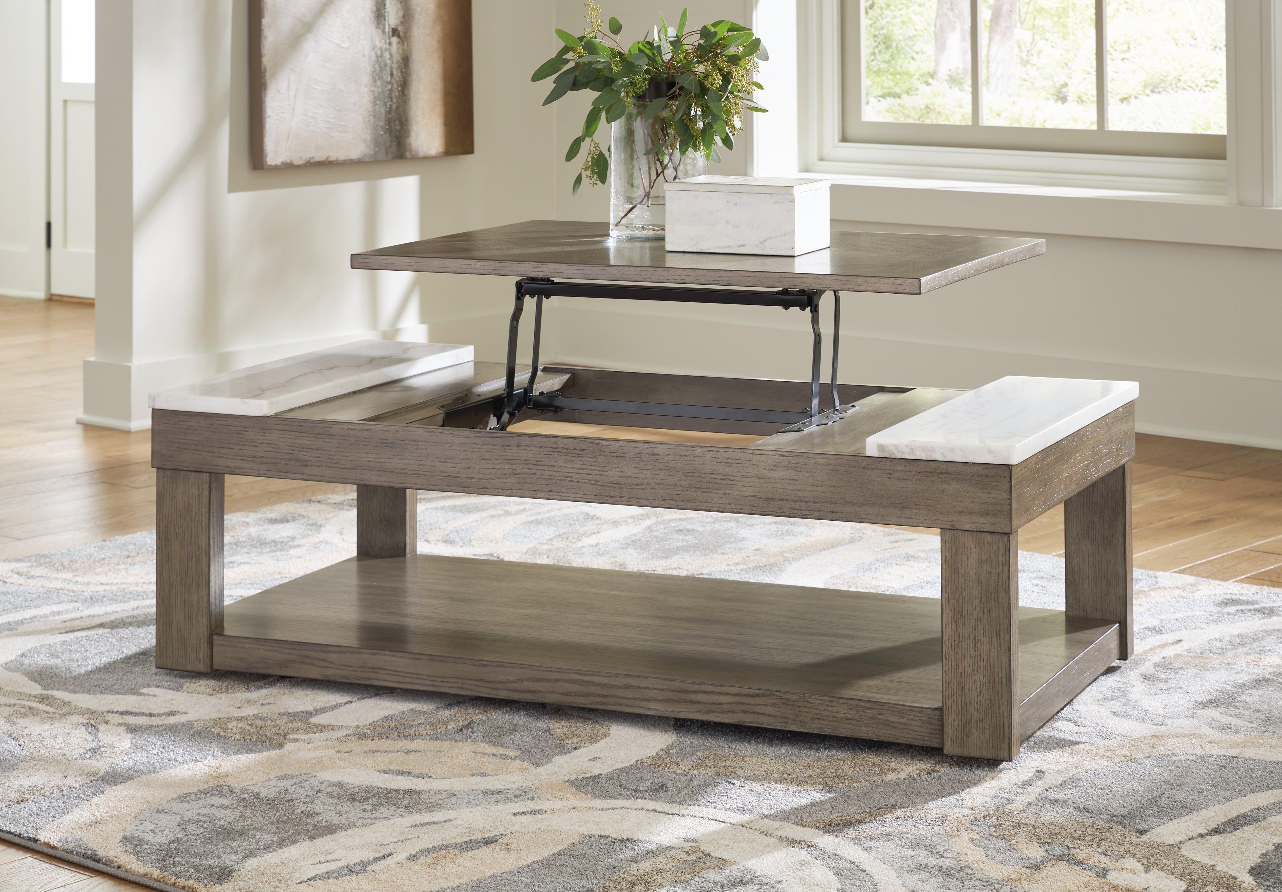 Loyaska Grayish Brown/White Lift-Top Coffee Table - Image 5