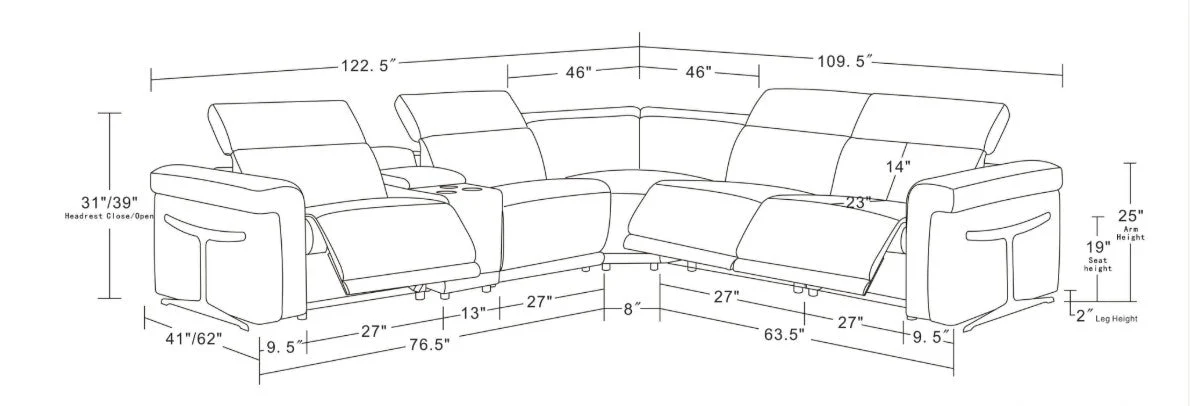 Lucca (L.T. Grey) 6-Piece Italian Power Reclining Sectional - Image 7