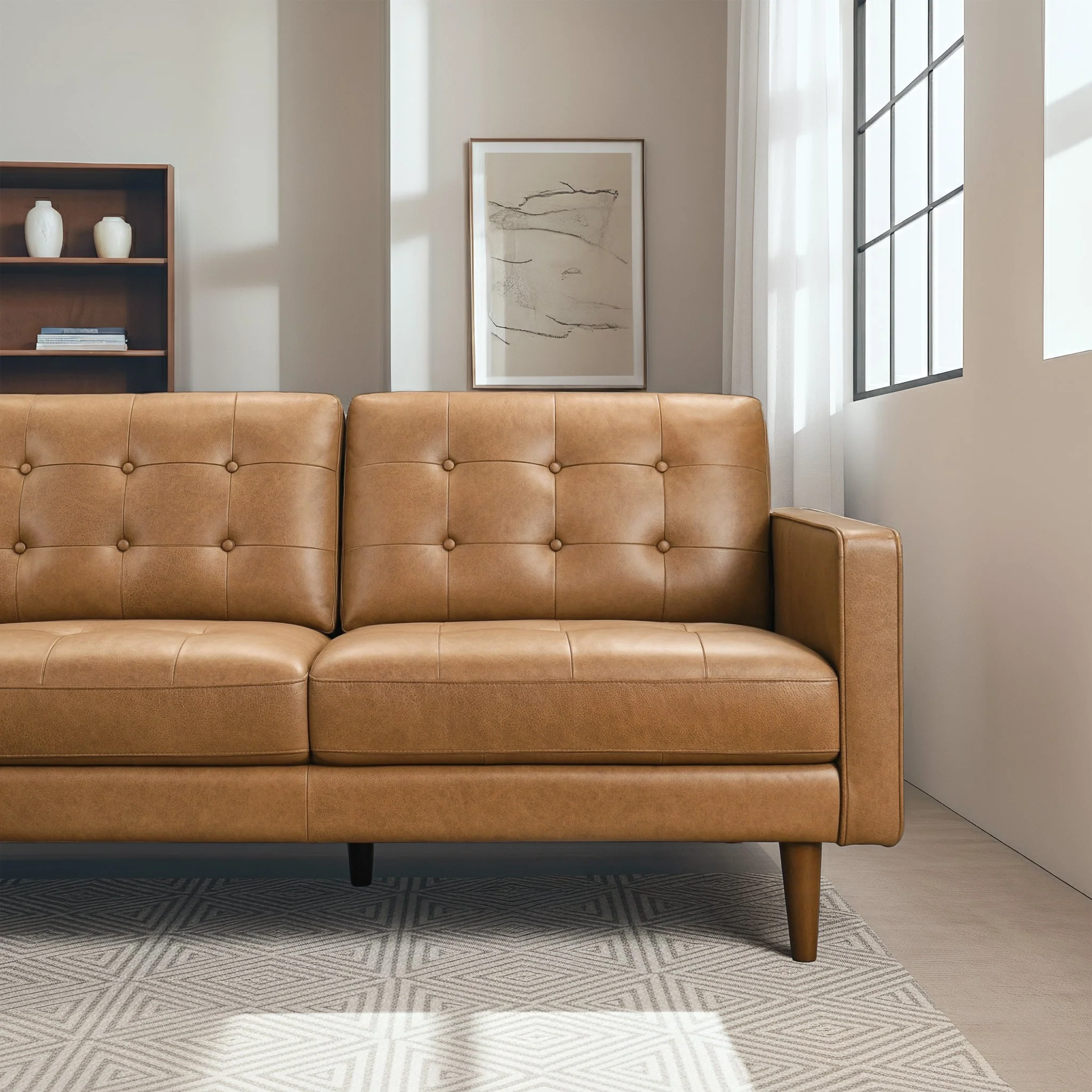 Lucco Genuine Tan Leather Left-Facing Sectional Sofa - Image 5