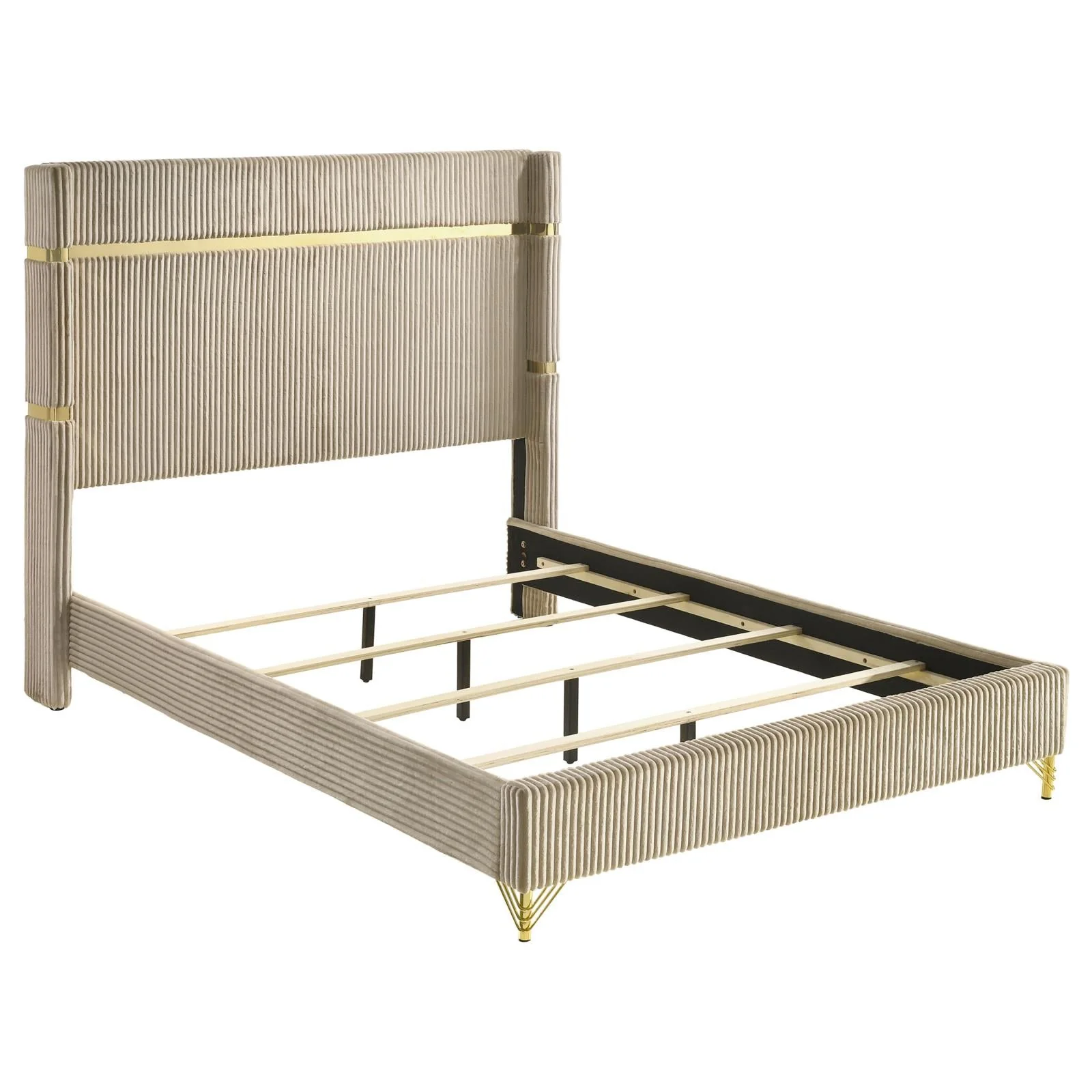 Lucia Beige 5-Piece Queen Bedroom Set with Upholstered Wingback Panel Bed - Image 3