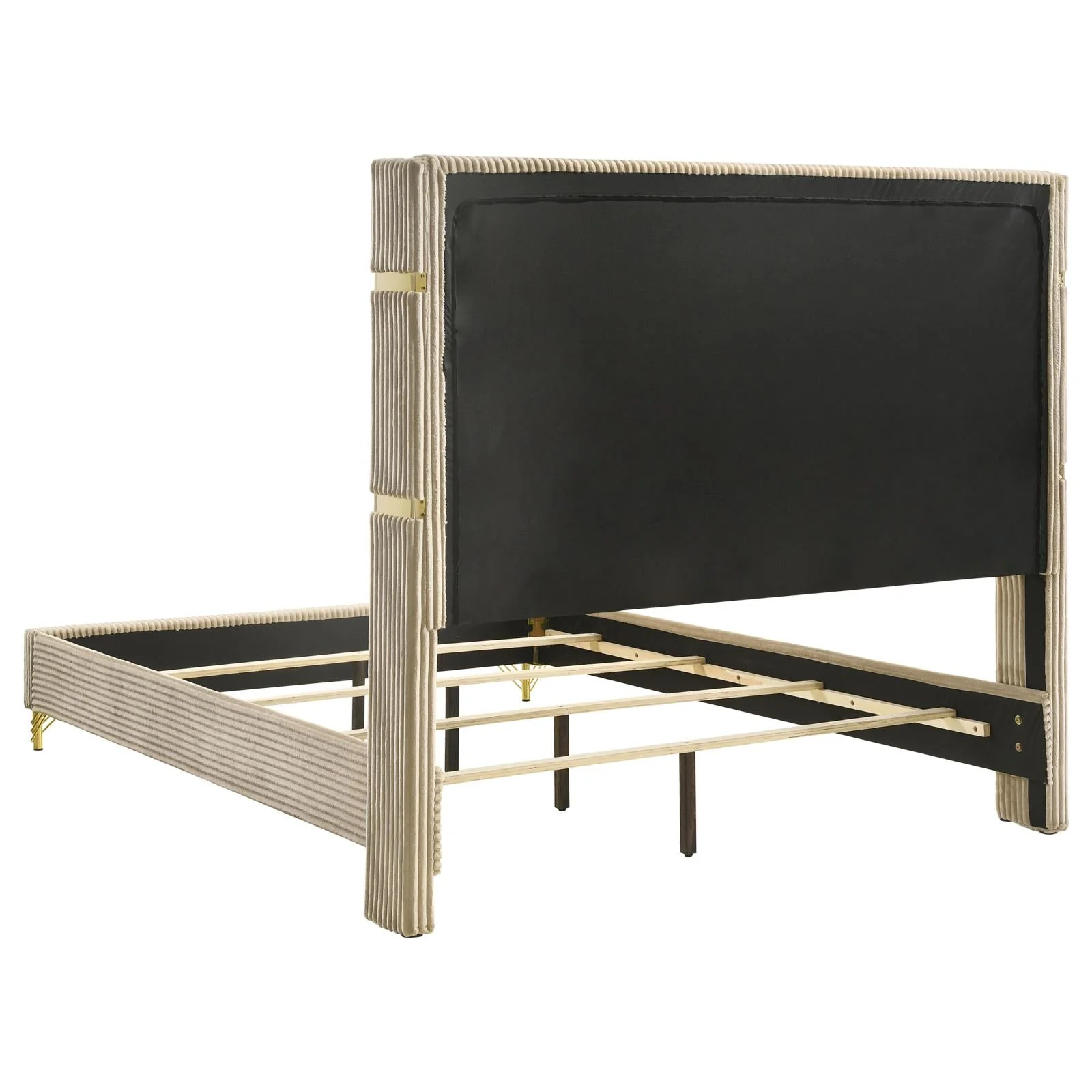 Lucia Beige 5-Piece Queen Bedroom Set with Upholstered Wingback Panel Bed - Image 4