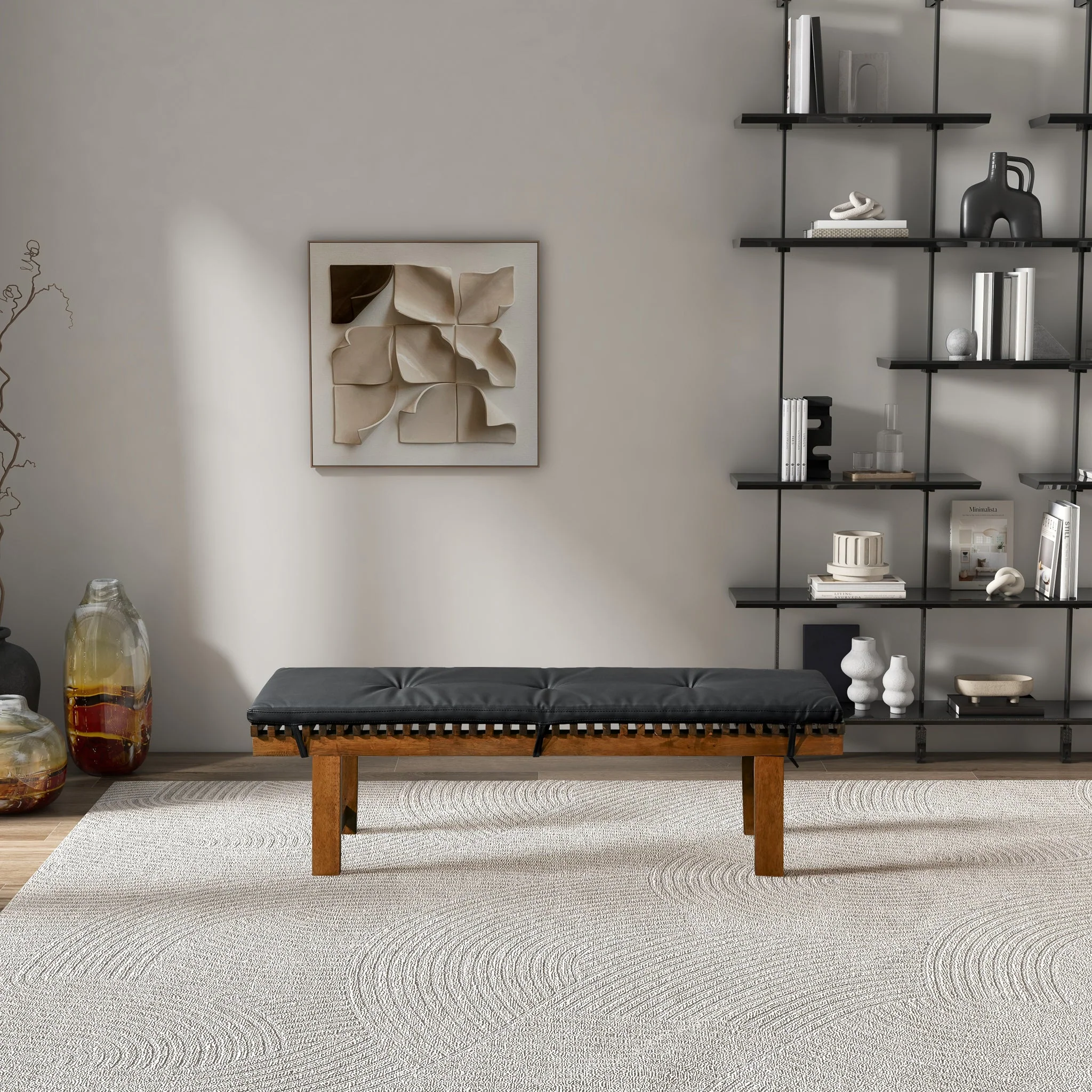 Lucia Bench in Black PU Leather - Image 3